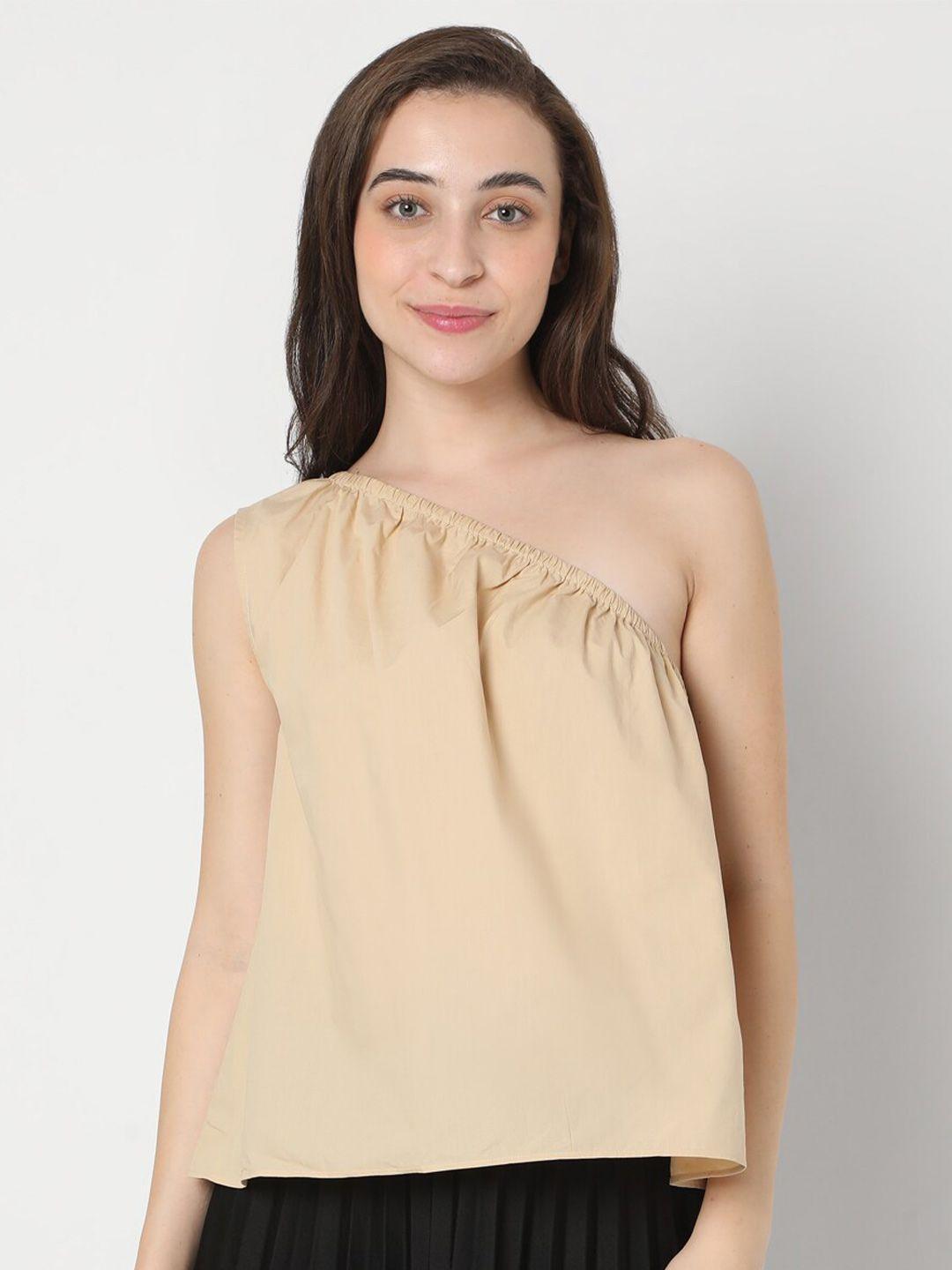 vero moda women beige solid one shoulder top