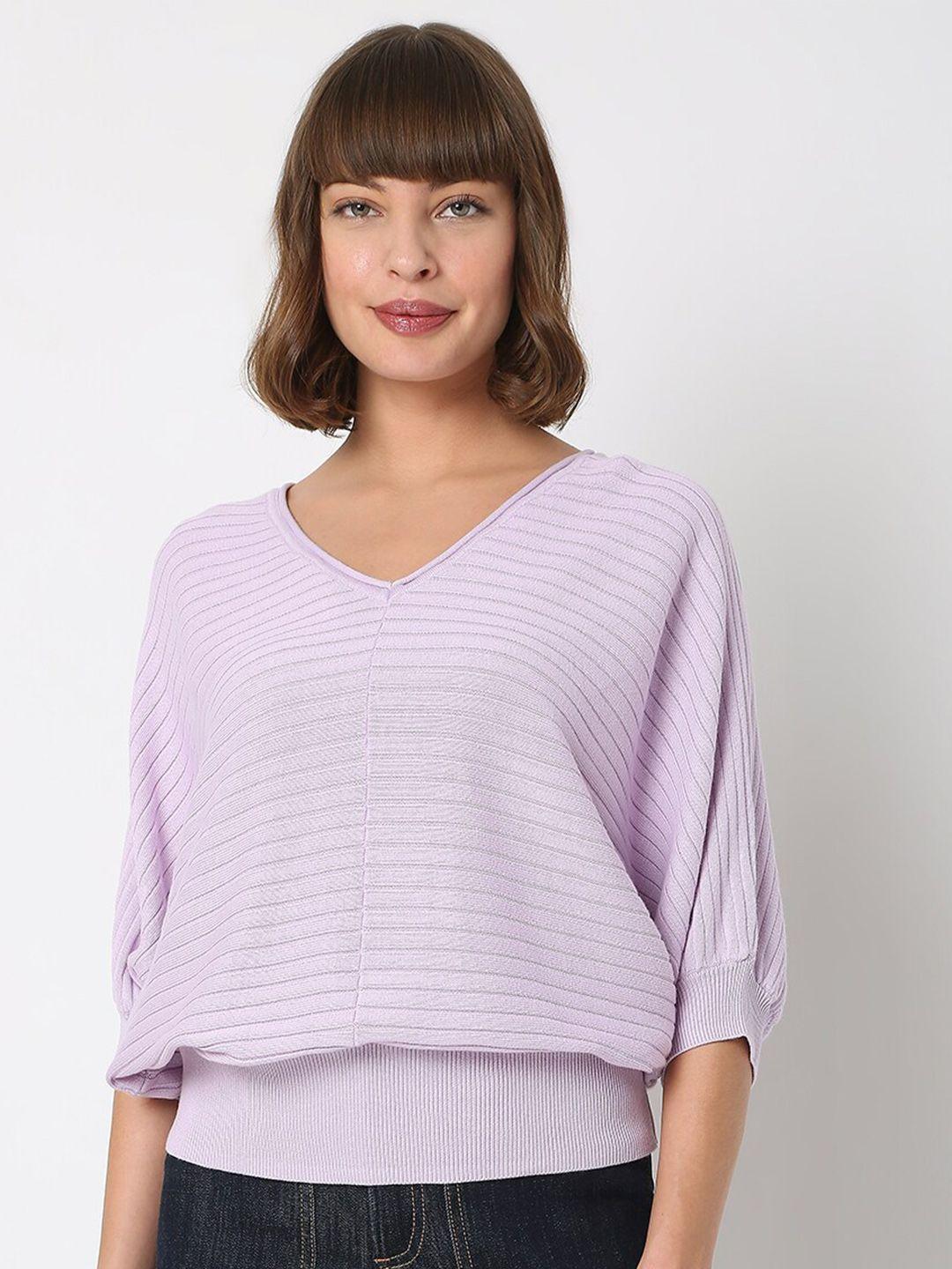 vero moda women purple striped cotton pullover