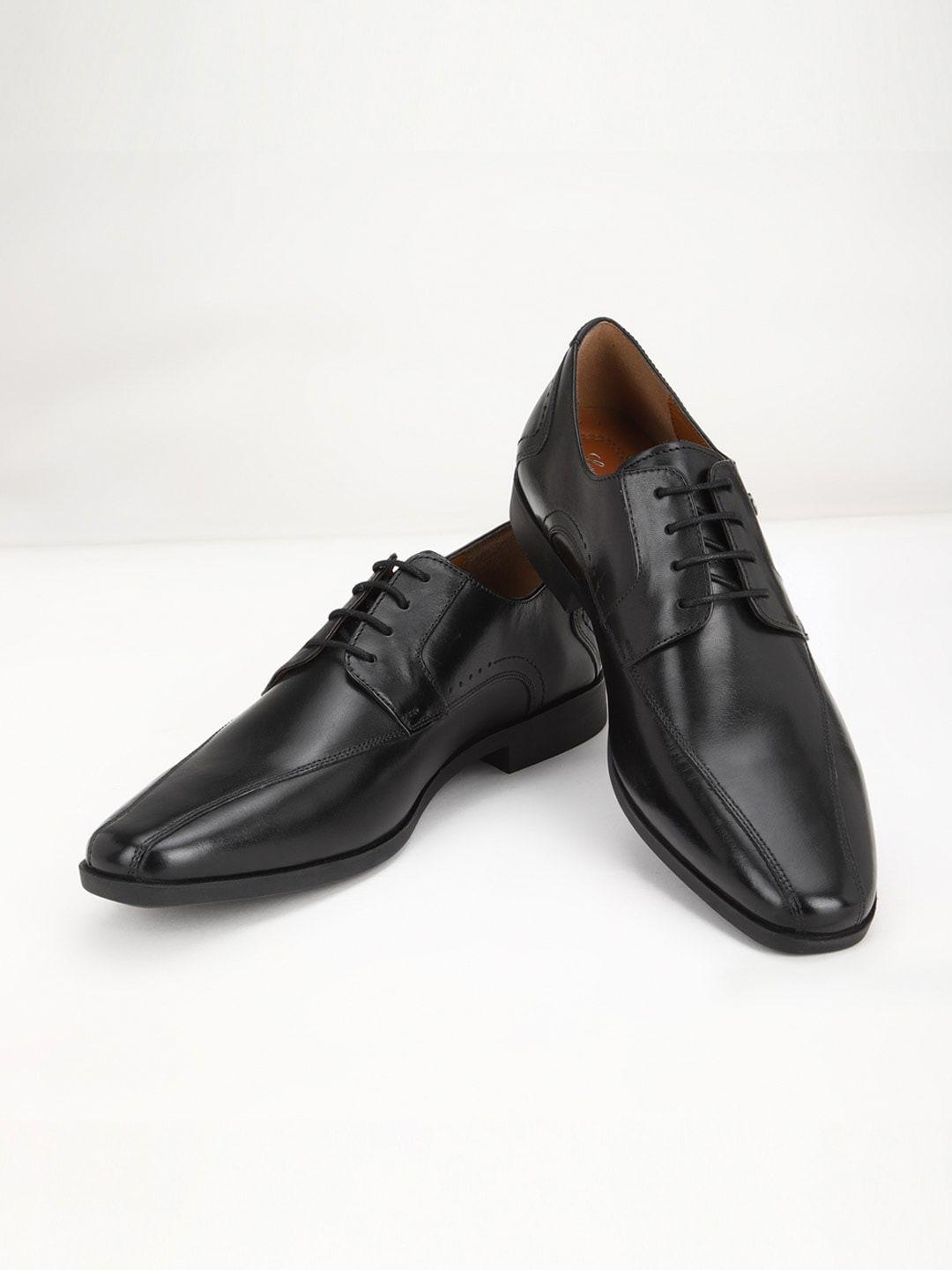 louis philippe men black solid leather formal derbys