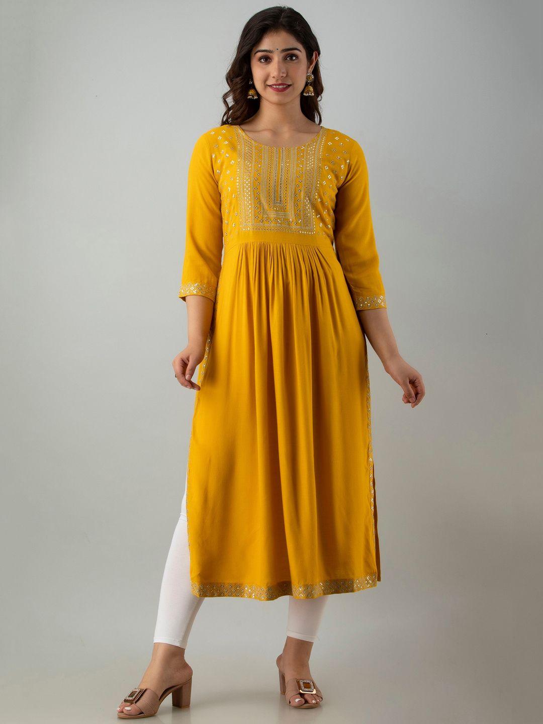 charu women mustard yellow anarkali kurta