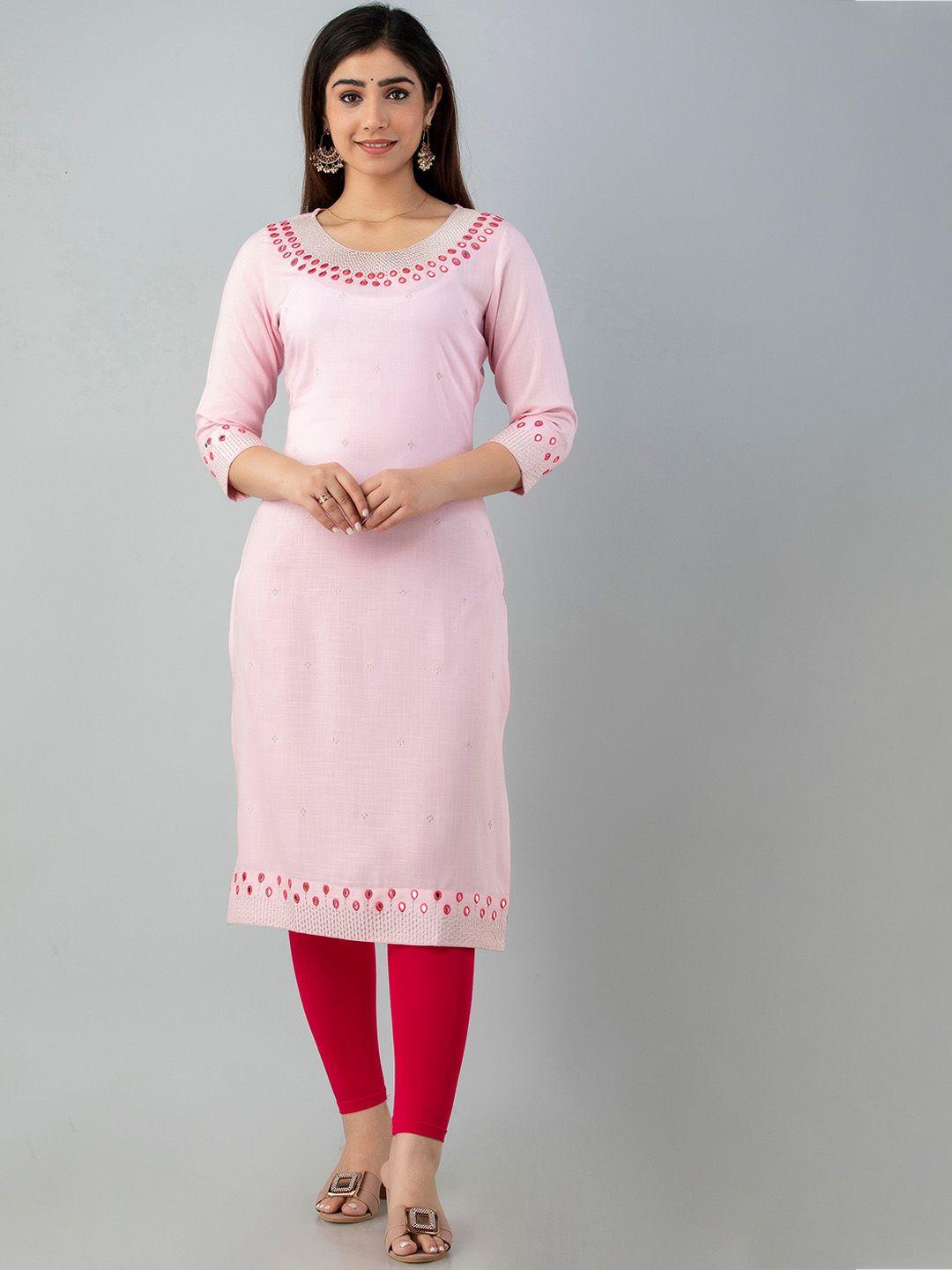 charu women pink geometric embroidered mirror work kurta