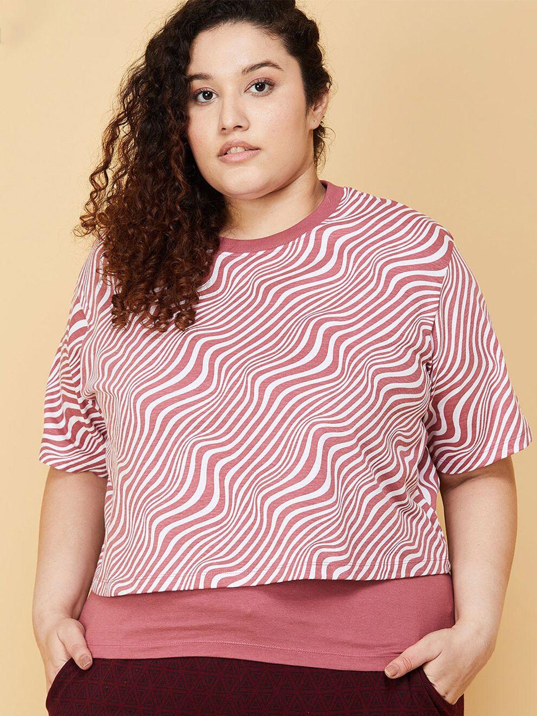 max plus size women peach-coloured striped pure cotton t-shirt