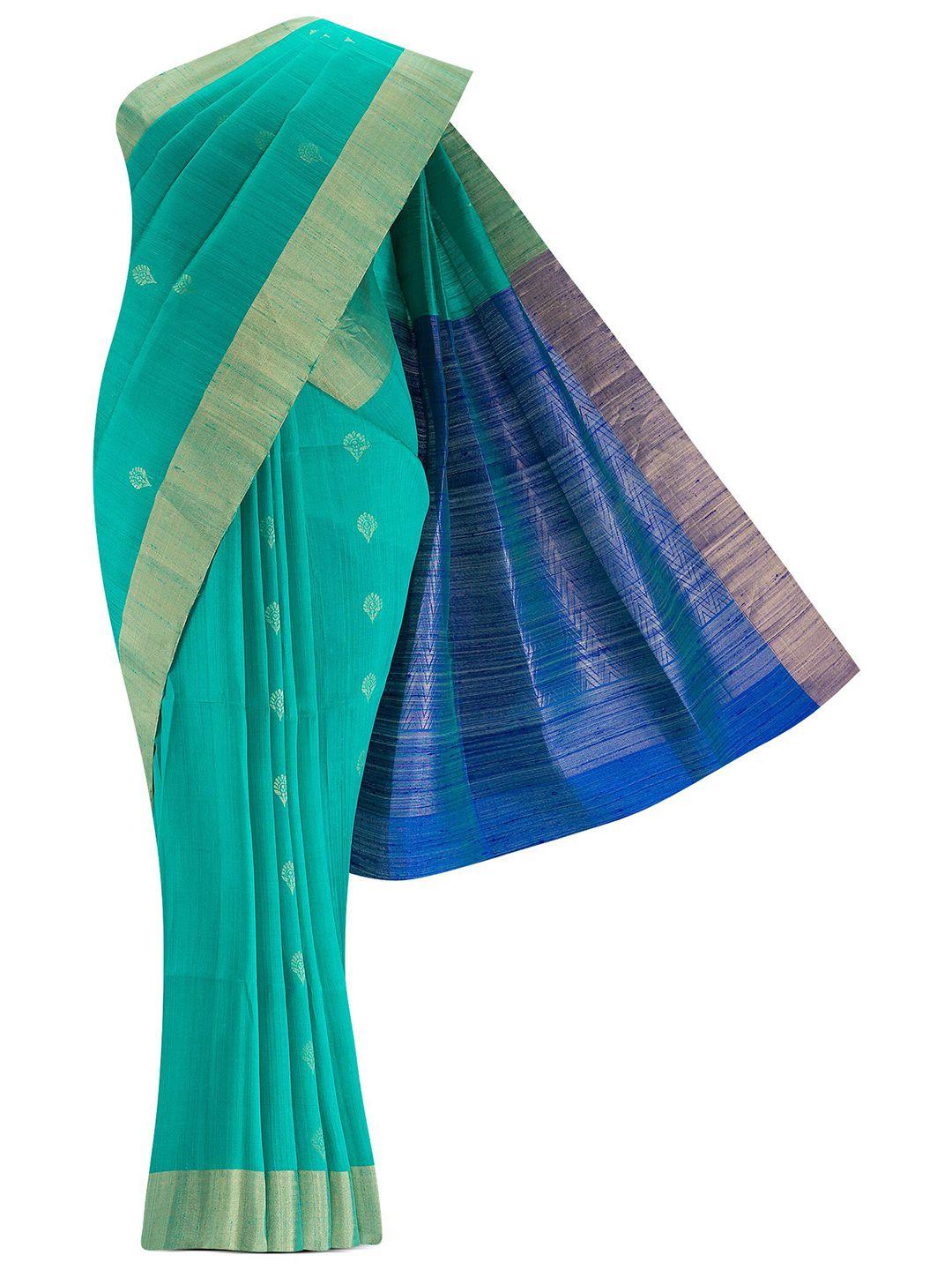 nalli next green & blue woven design zari silk blend saree