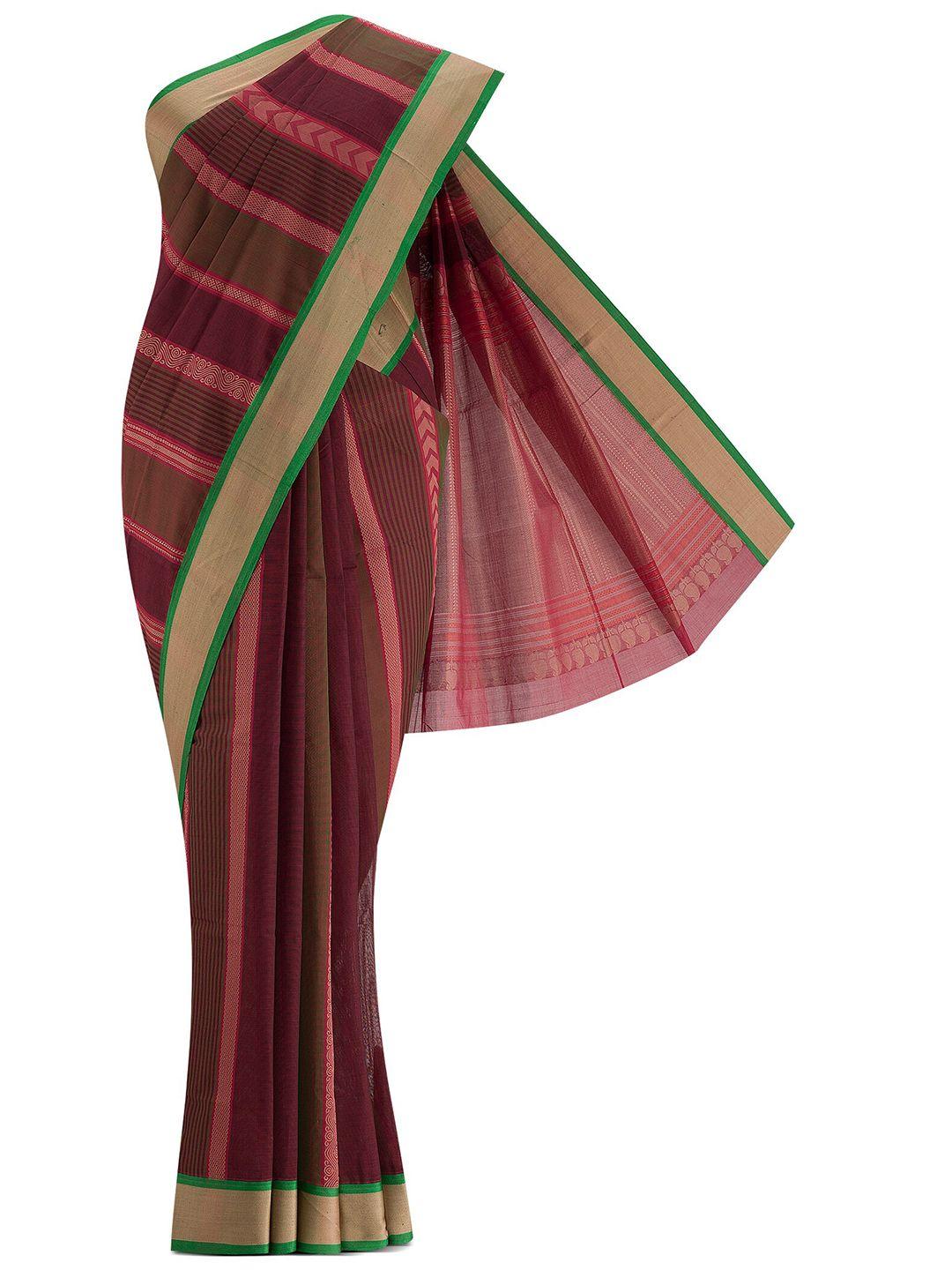 nalli next brown & green woven design pure cotton saree