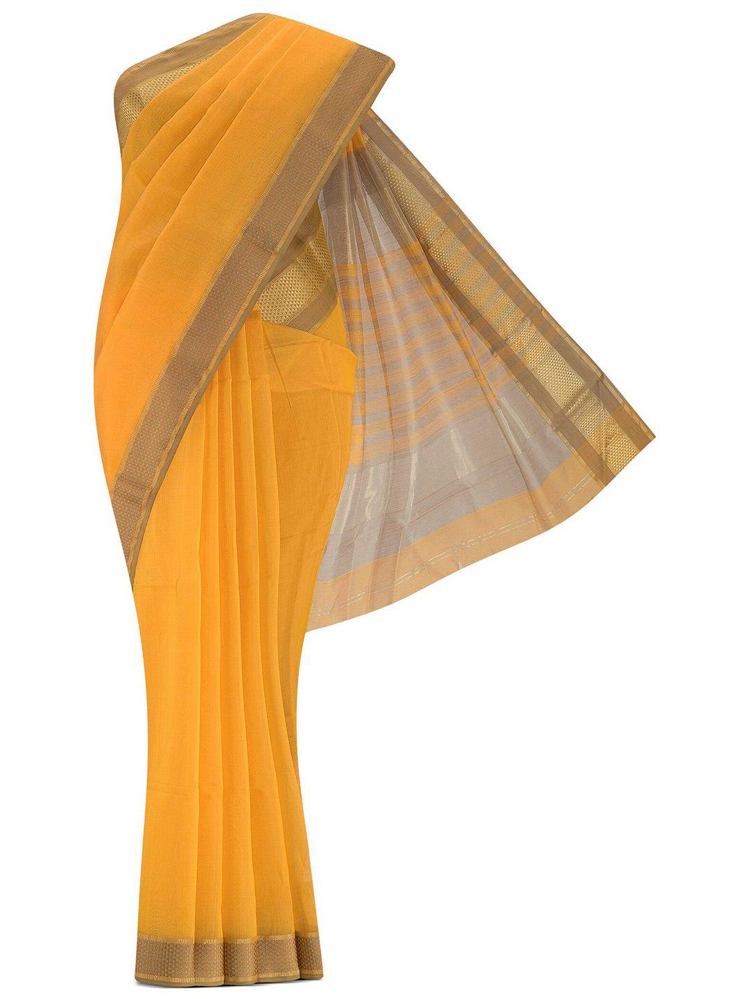 nalli next orange & gold-toned silk cotton saree