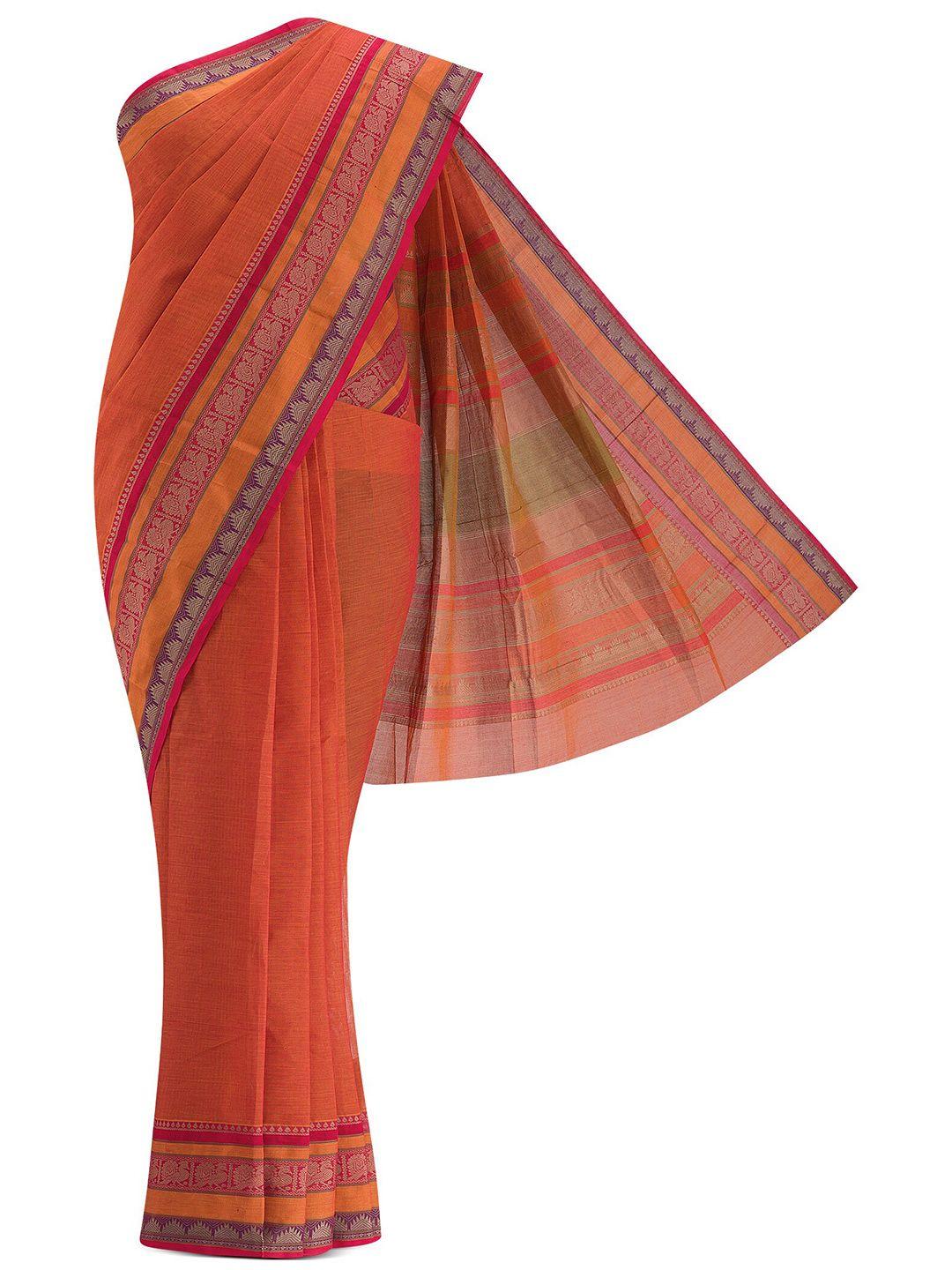 nalli next orange & pink woven design pure cotton saree