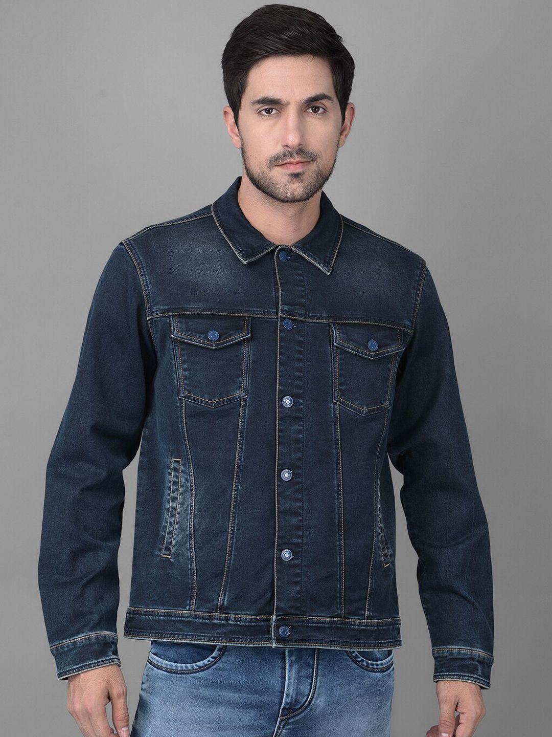 canary london men blue washed denim jacket with patchwork