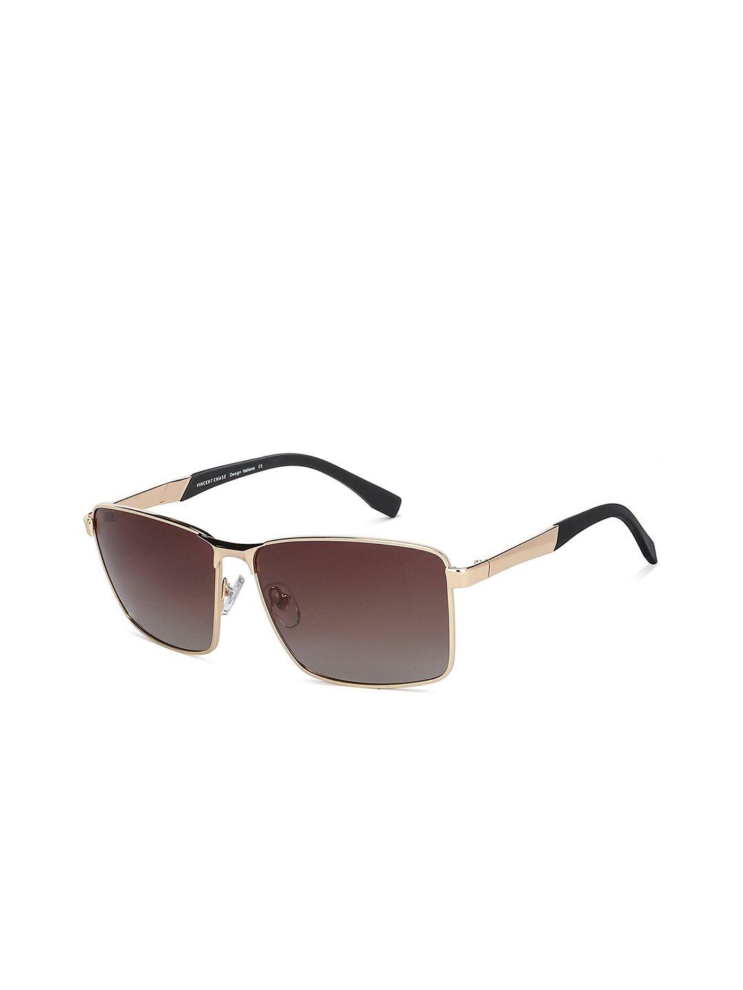 vincent chase unisex brown lens & gold-toned rectangle sunglasses with polarised and uv protected lens