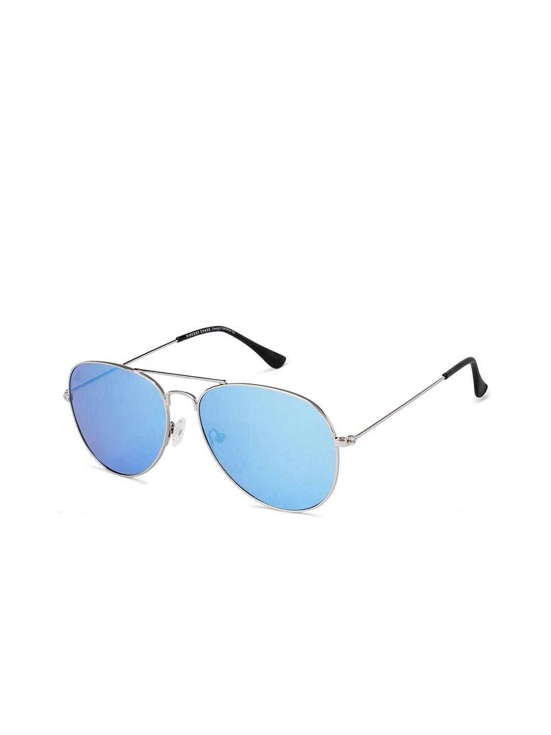 vincent chase unisex blue lens & silver-toned aviator sunglasses