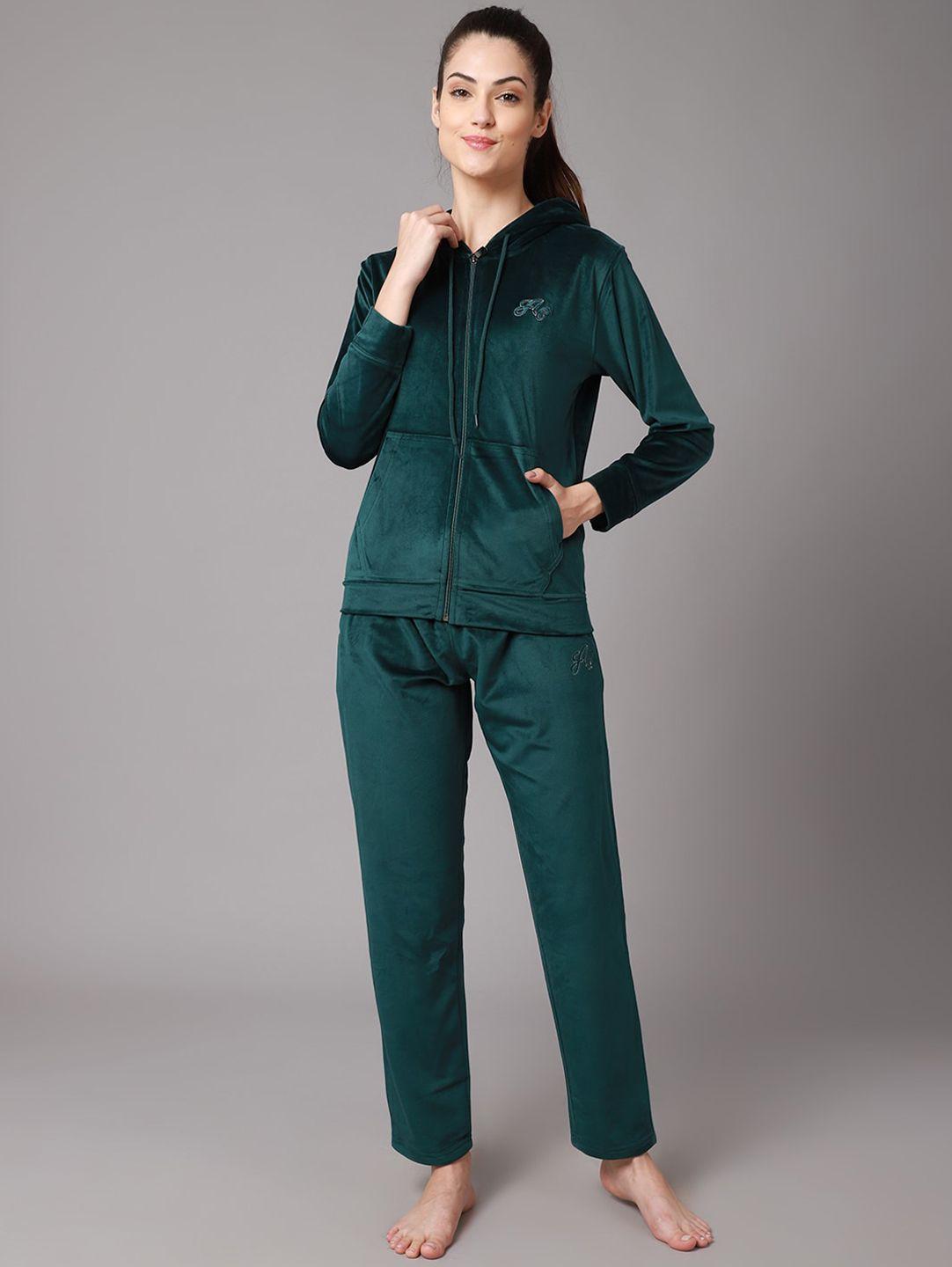 anti culture women green solid tracksuits