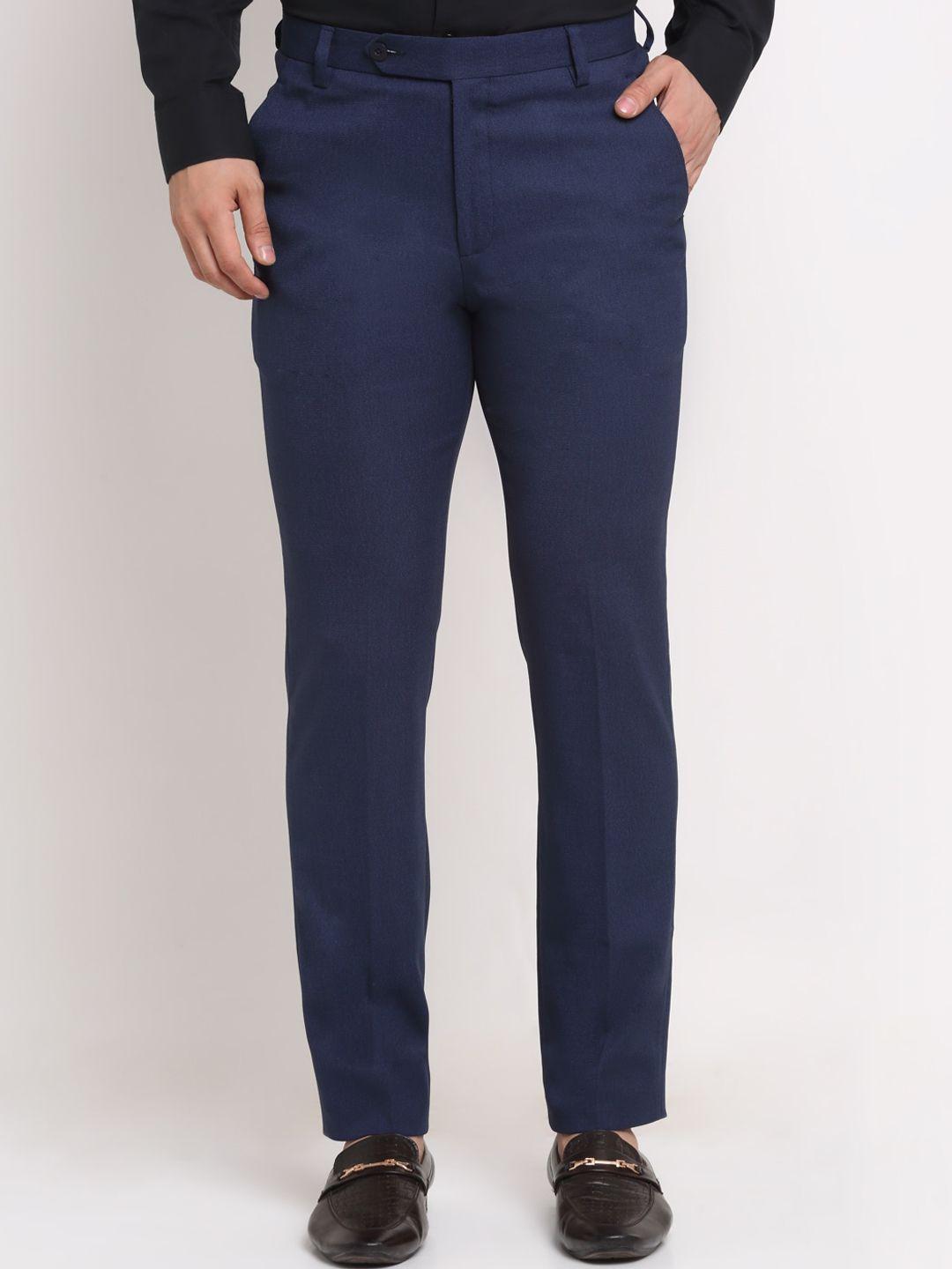 ennoble men blue smart slim fit lint free trousers