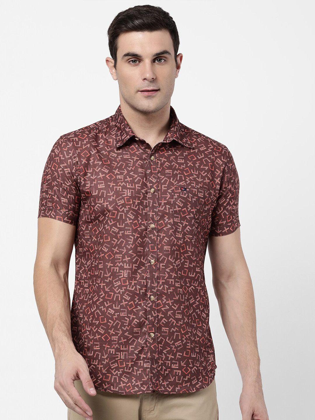 ad by arvind men brown slim fit abstract printed casual shirt