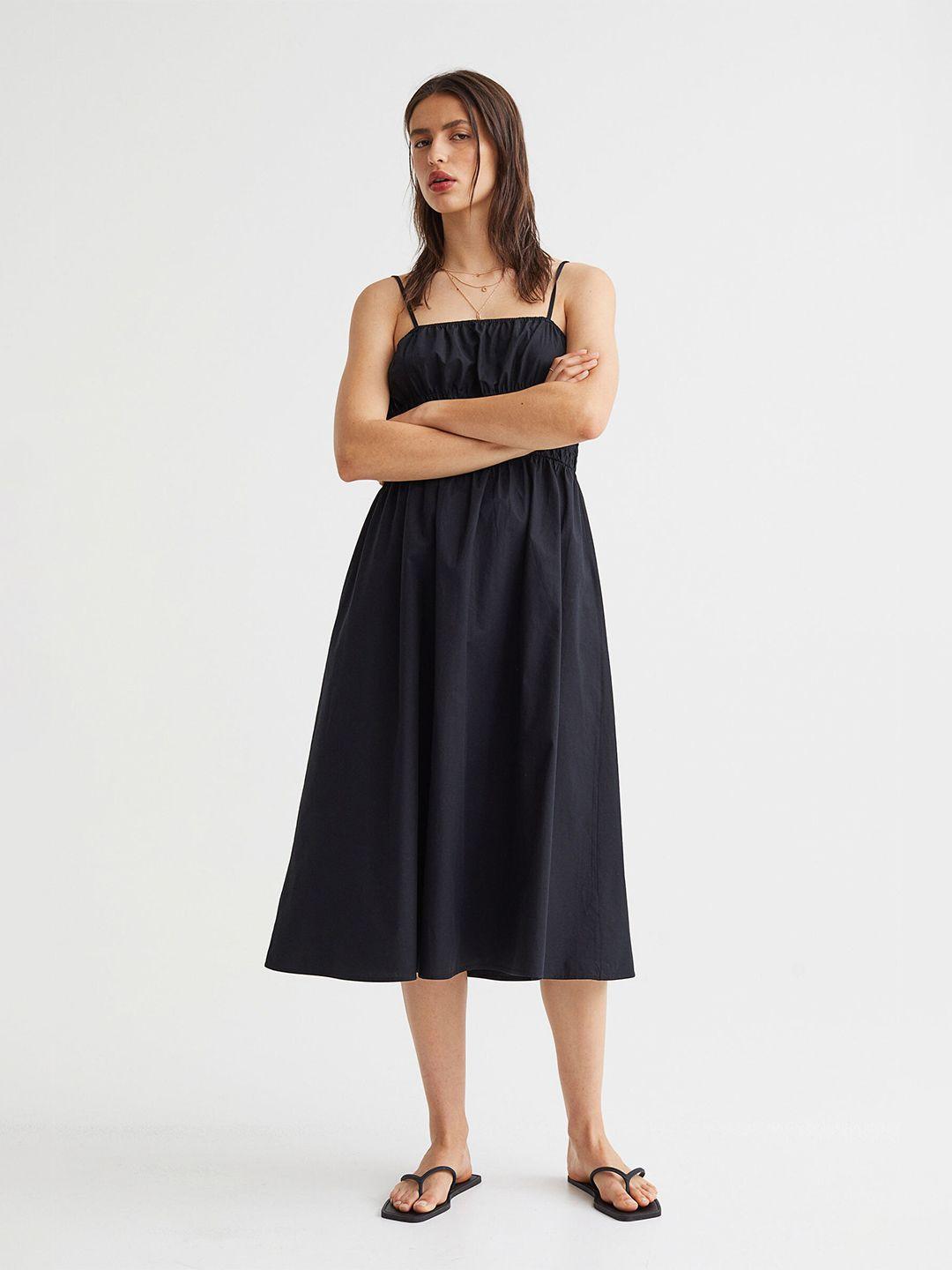 h&m women black smock-waisted dress