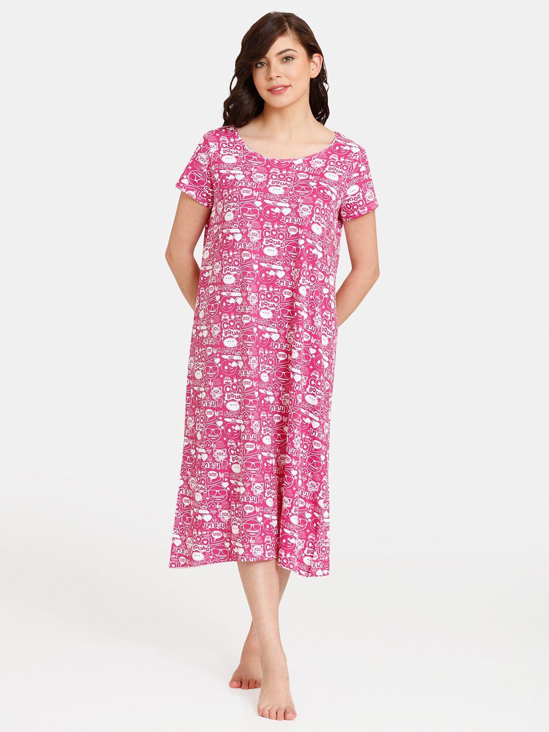 rosaline by zivame pink printed nightdress