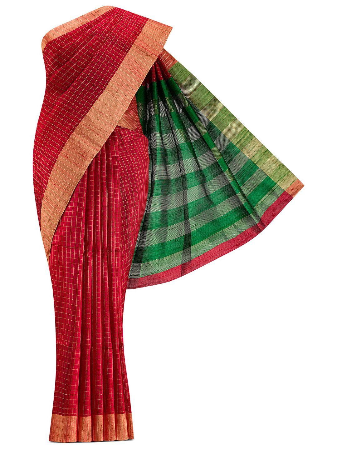 nalli next red & green checked zari silk blend saree