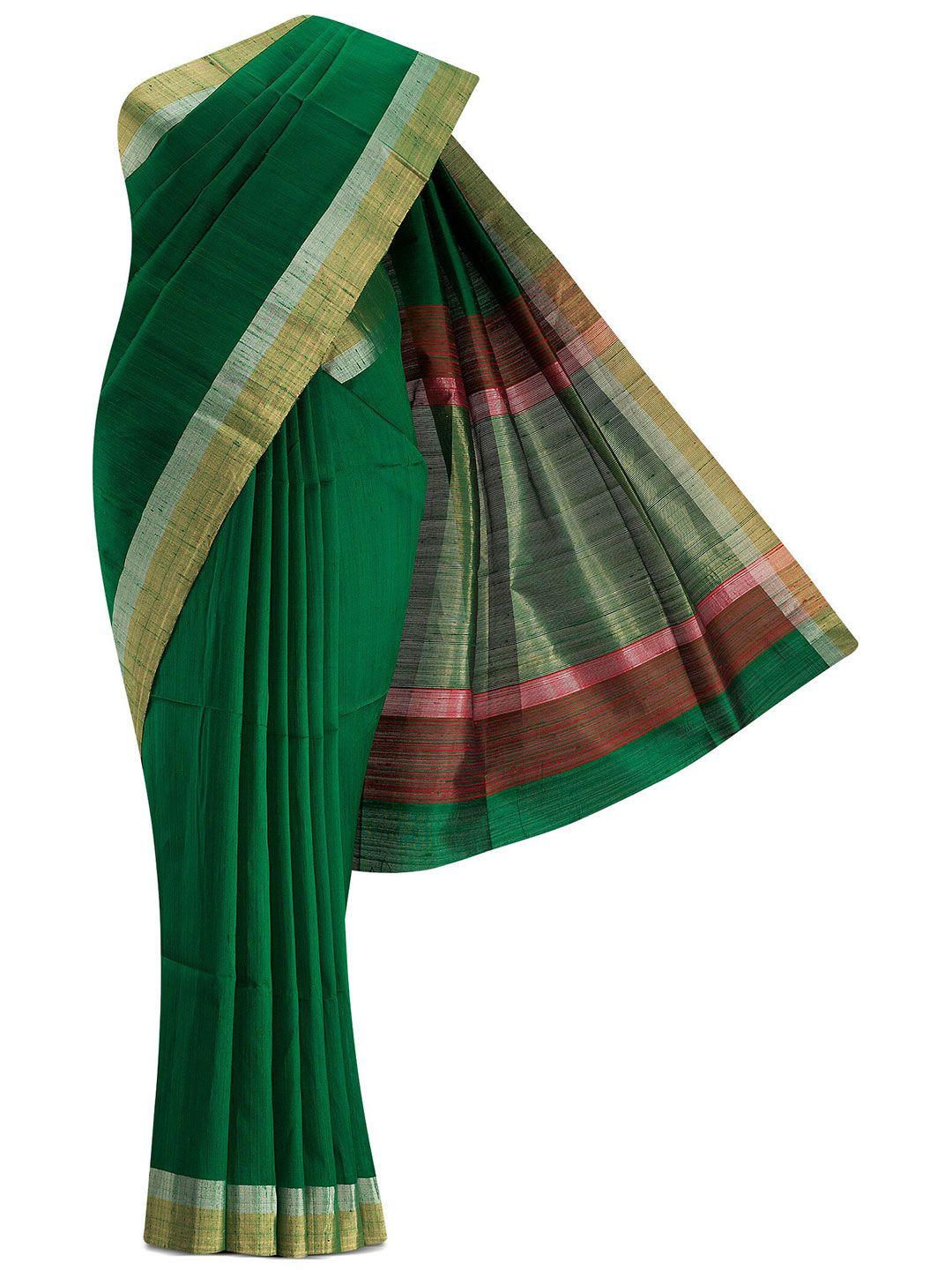 nalli next green & mustard zari silk blend saree