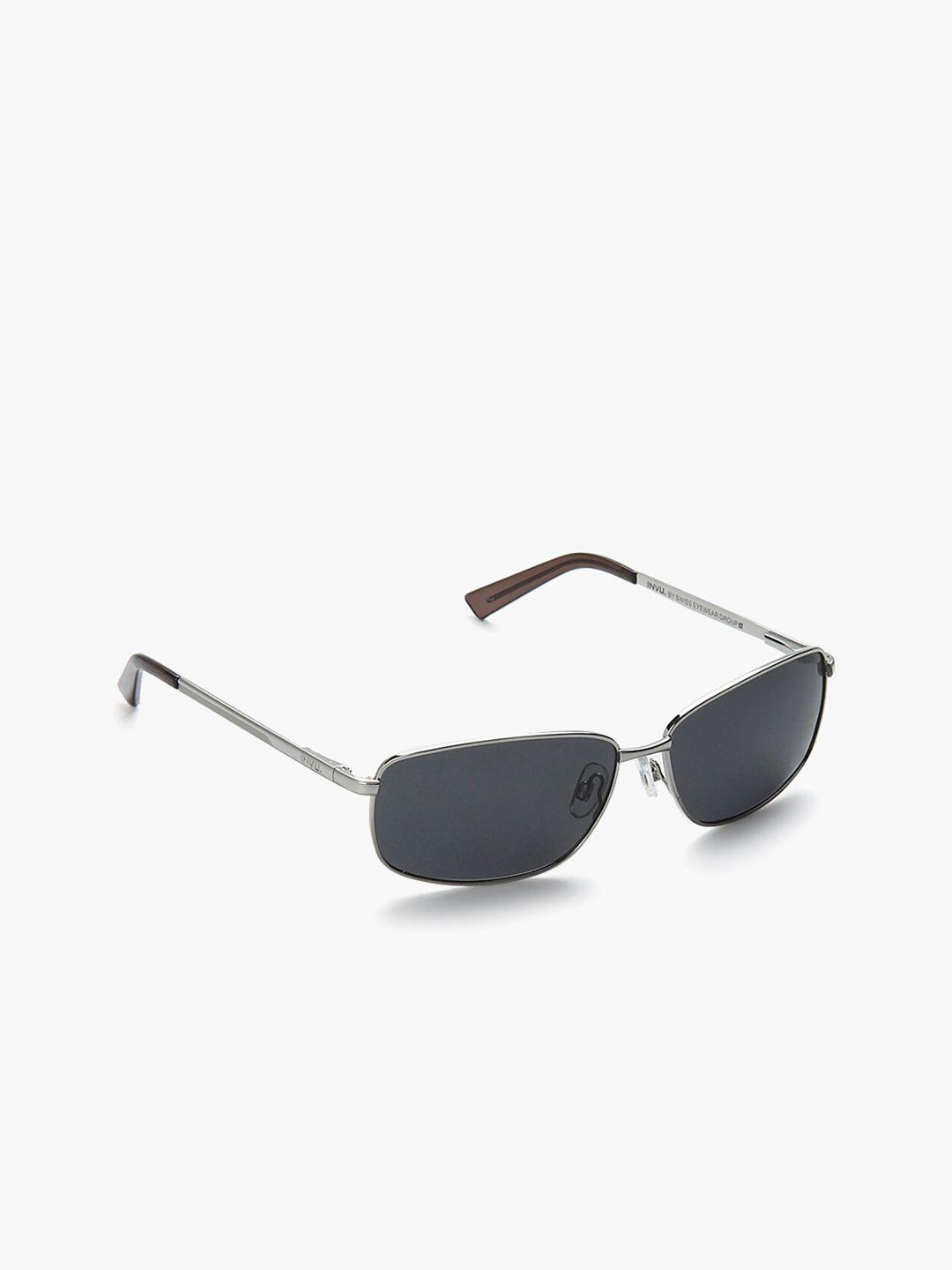 invu unisex black lens & silver-toned sunglasses with polarised & uv protected lens b1506b