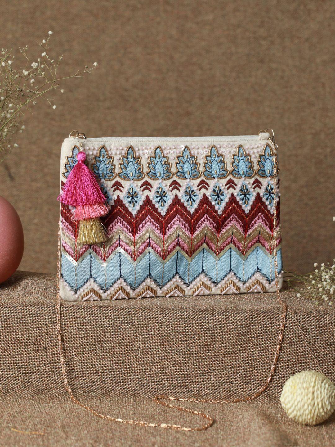 priyaasi multicoloured structured handheld bag with tasselled