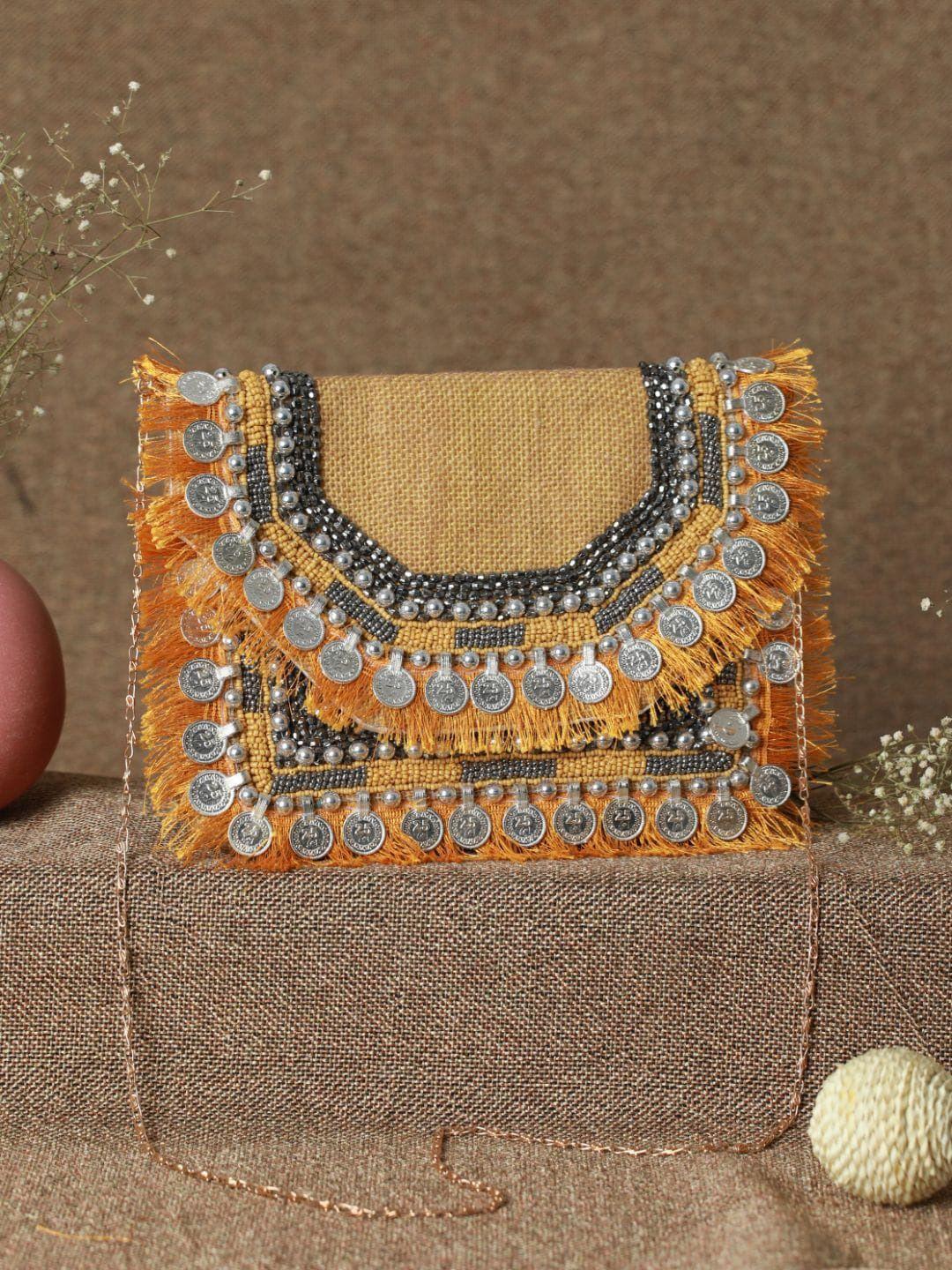 priyaasi mustard embellished structured sling bag