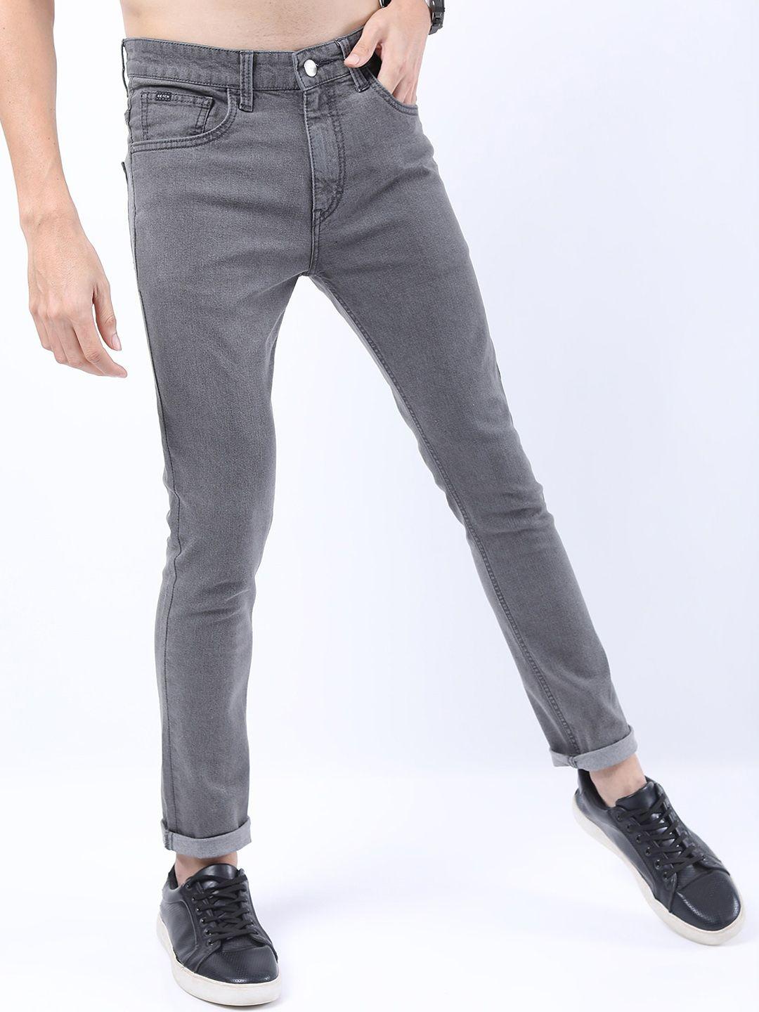 ketch men grey skinny fit low distress stretchable jeans