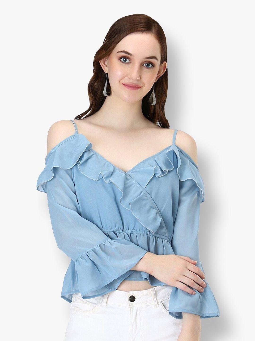 d 'vesh blue ruffles georgette high-low top