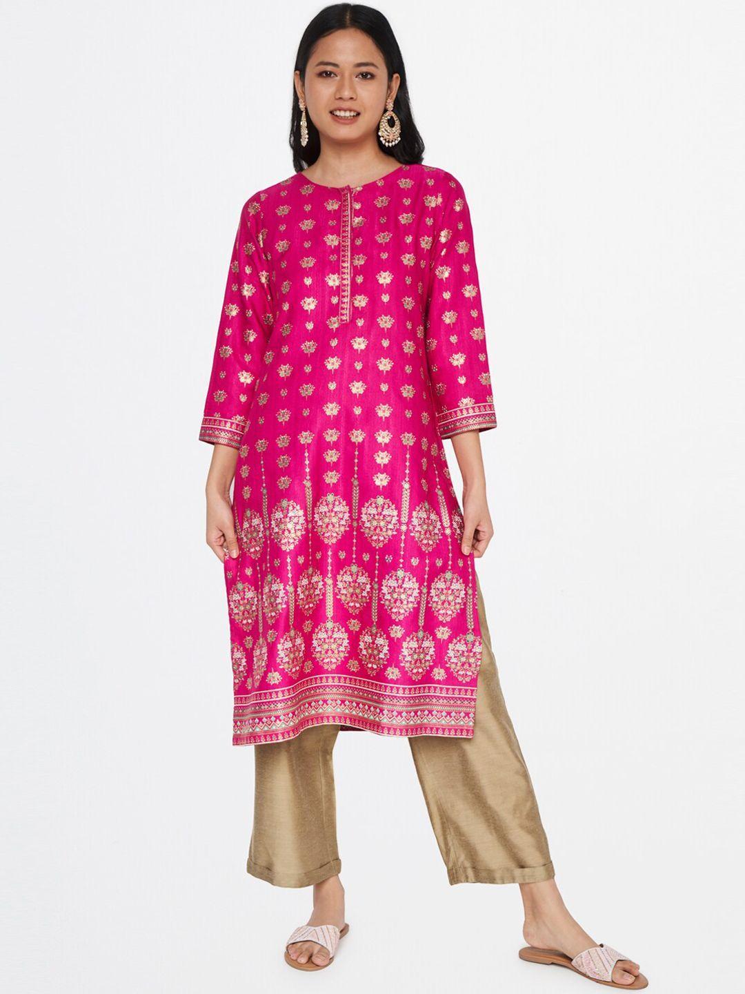 global desi women magenta ethnic motifs printed gotta patti kurta