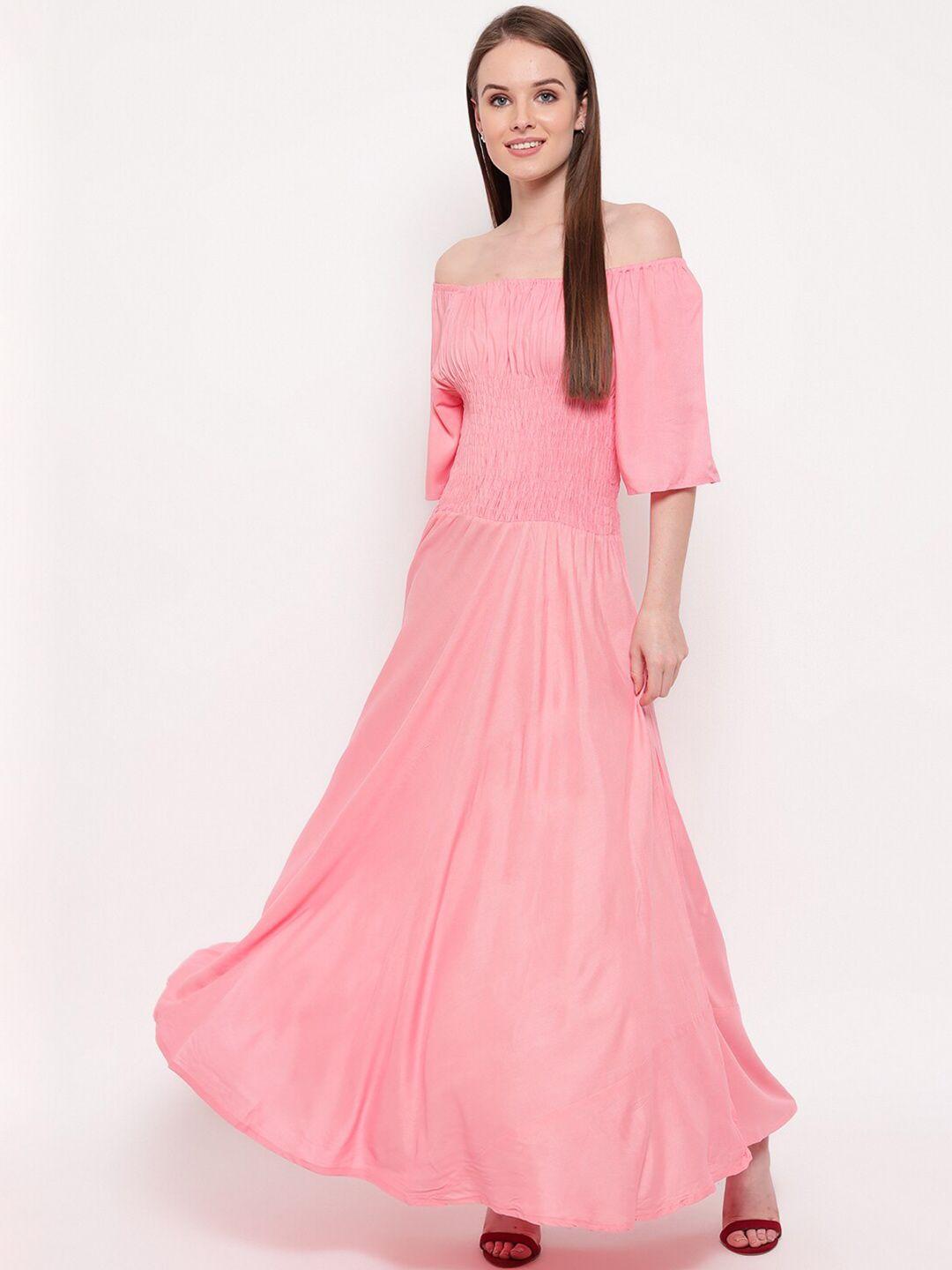 aawari pink & white alyssum off-shoulder maxi dress