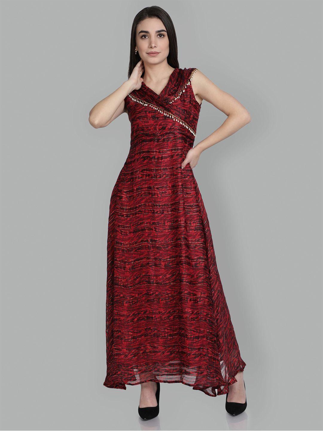 isam maroon & dark sienna crepe maxi dress