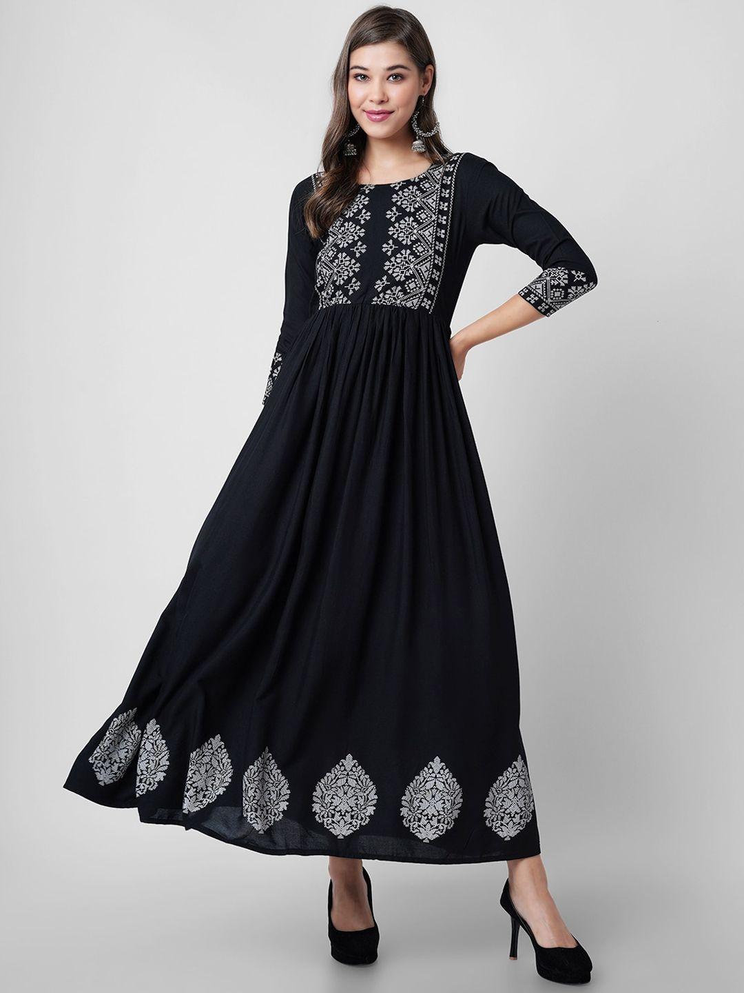 purshottam wala women black ethnic motifs yoke design thread work anarkali kurta