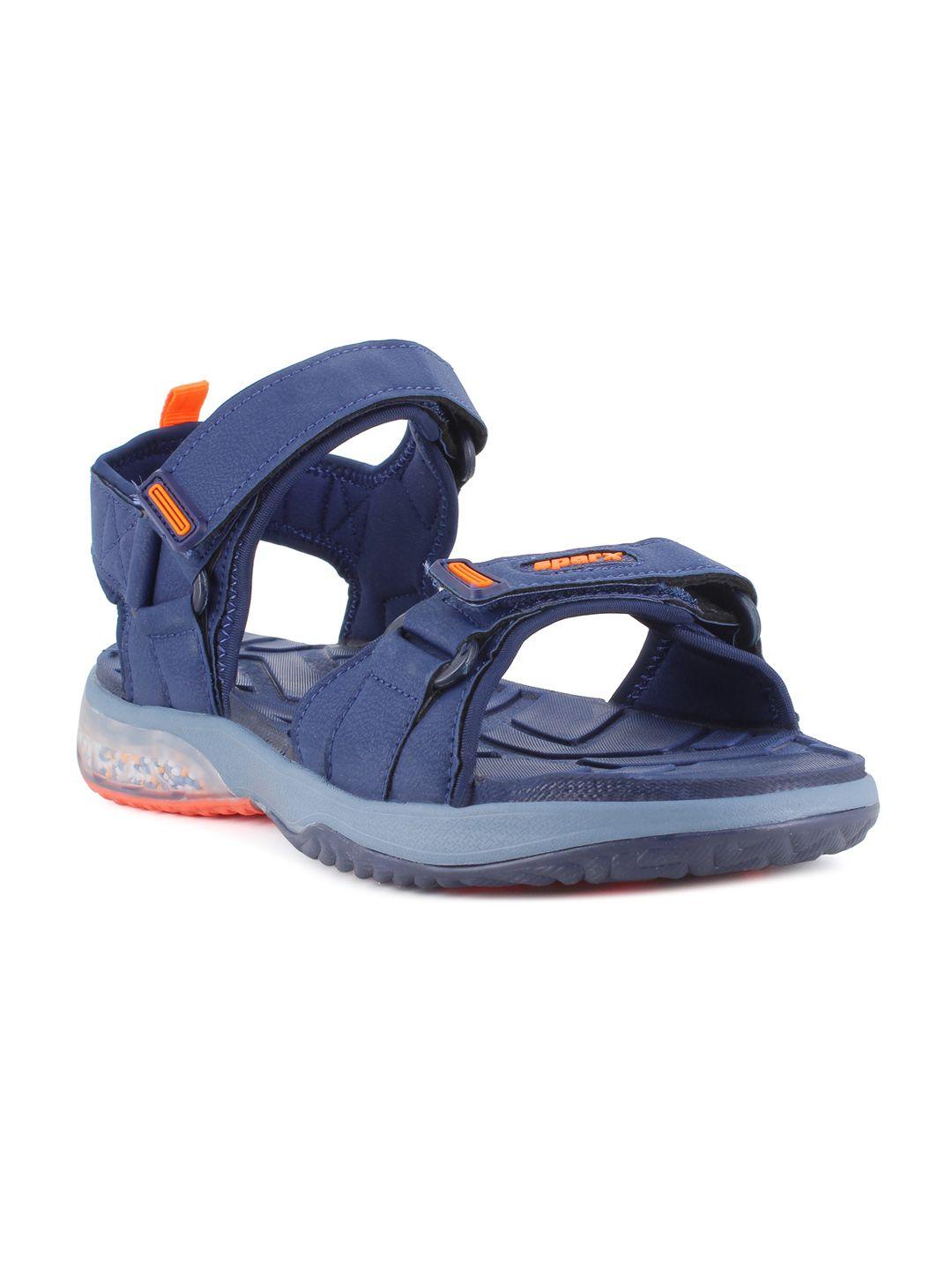 sparx men blue & neon orange patterned floater sports sandals