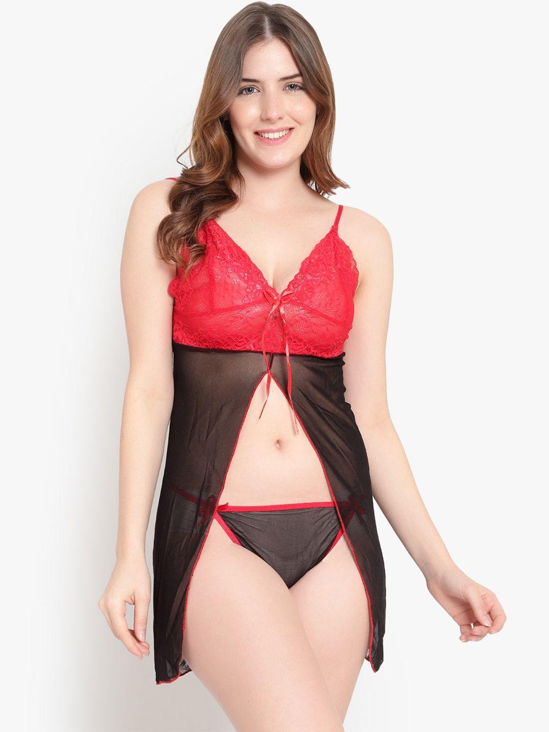 brachy black & red net baby doll