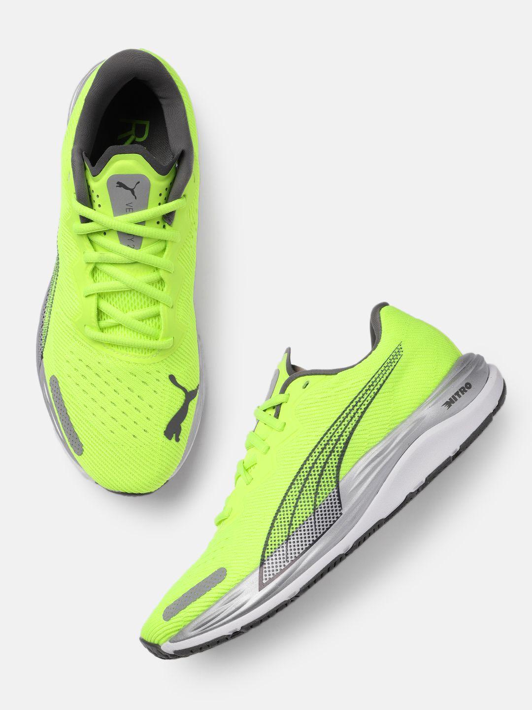 puma men fluorescent green velocity nitro 2 running shoes