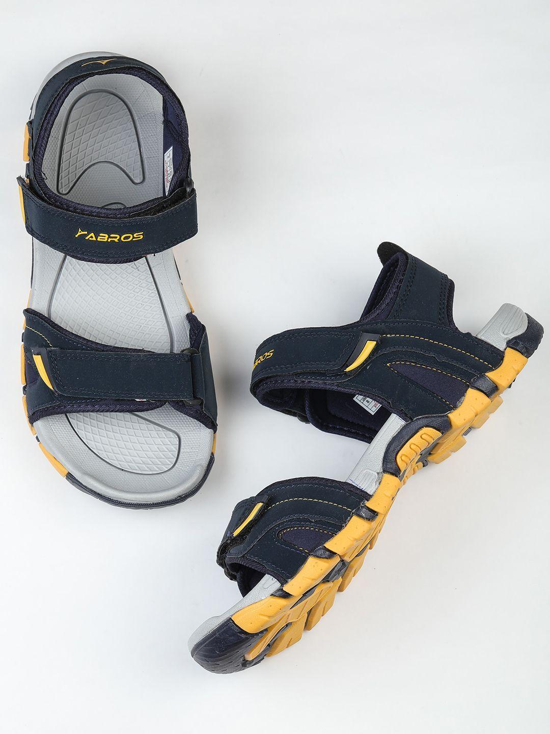 abros men navy blue & mustard yellow solid sports sandals