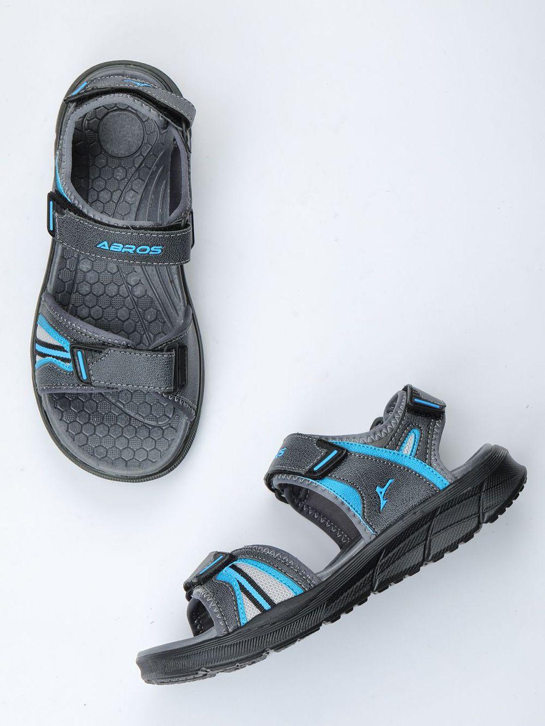 abros men grey & blue solid sports sandal