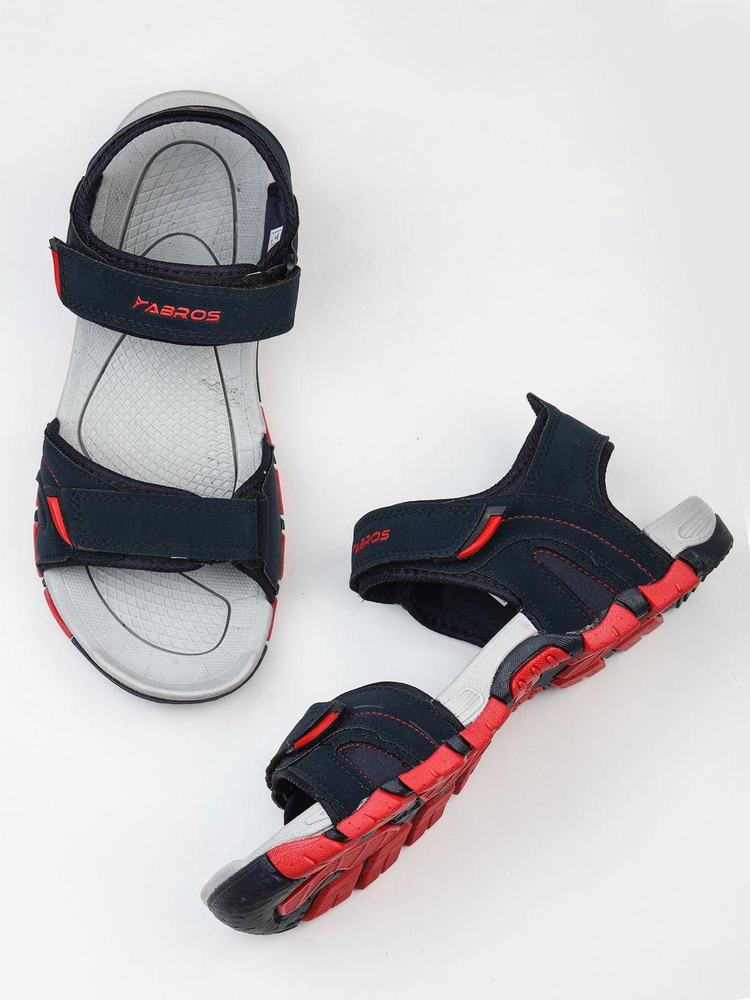 abros men navy blue & red solid sports sandals