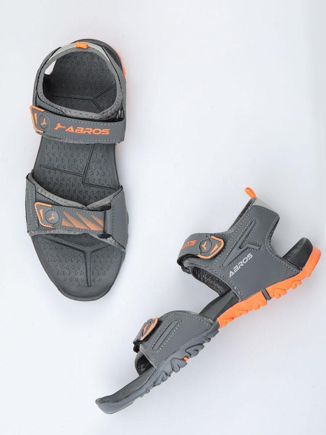 abros men grey & orange solid sports sandal