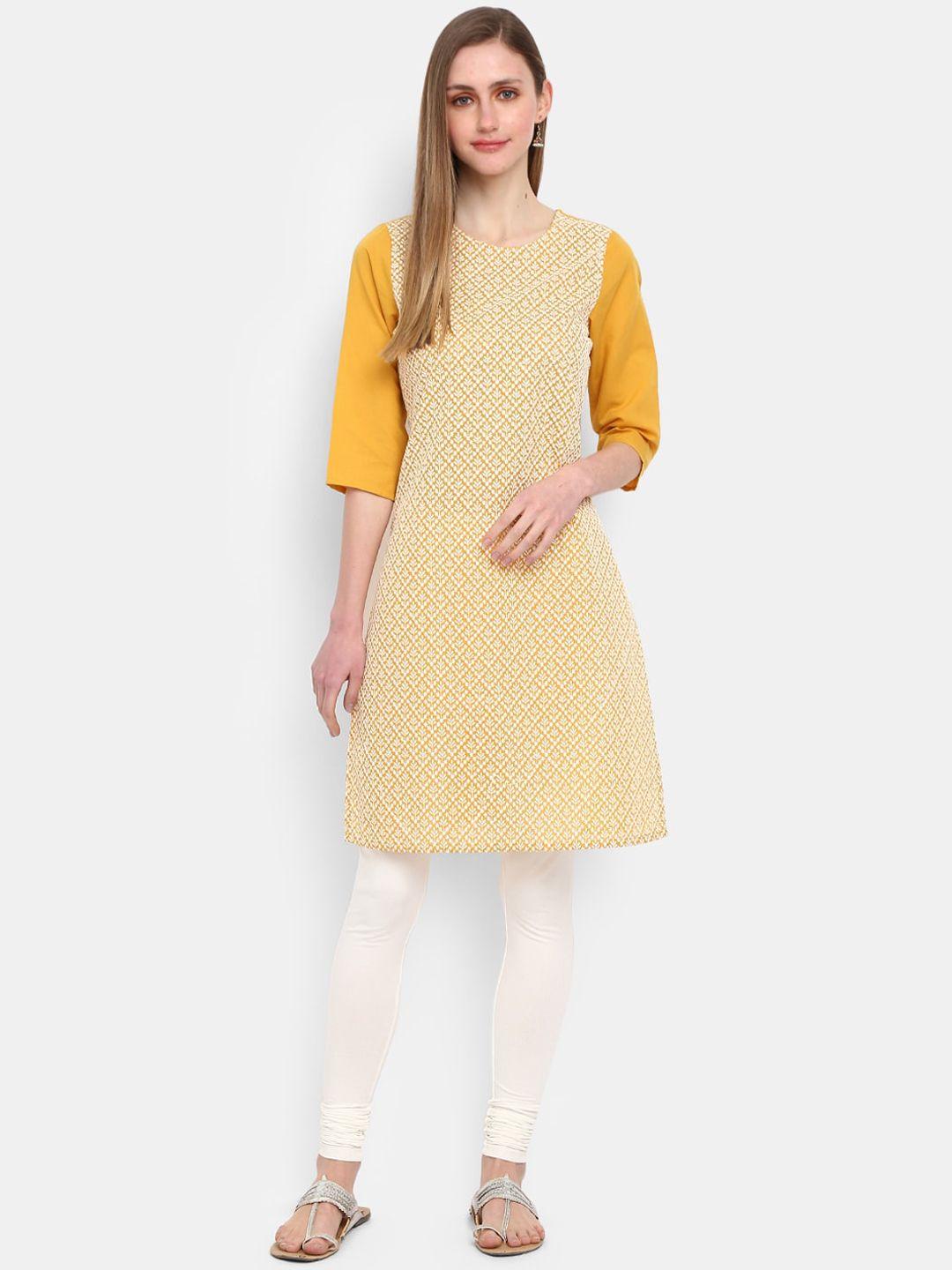 desi mix women mustard yellow ethnic motifs kurta