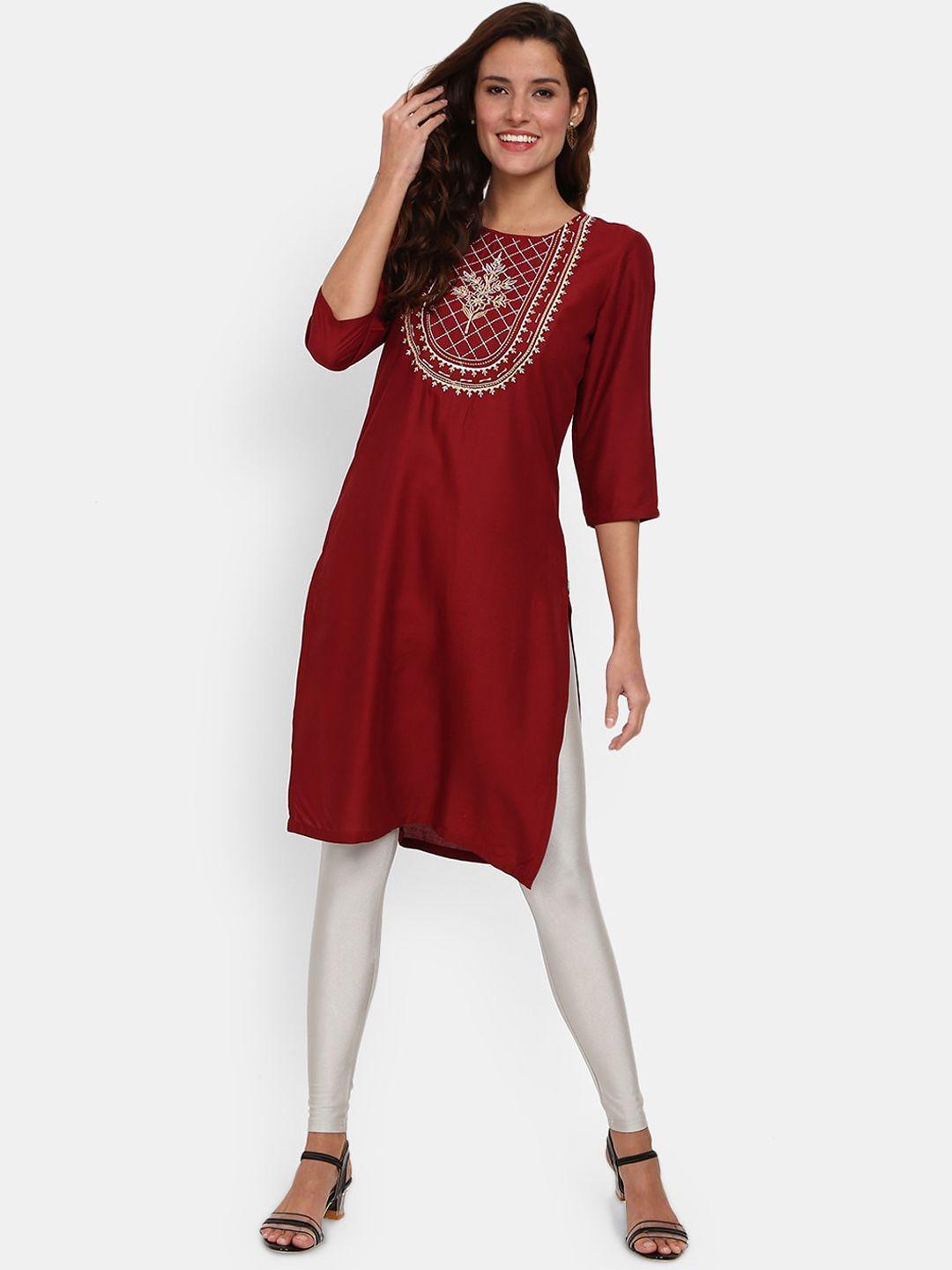 desi mix women maroon yoke design kurta