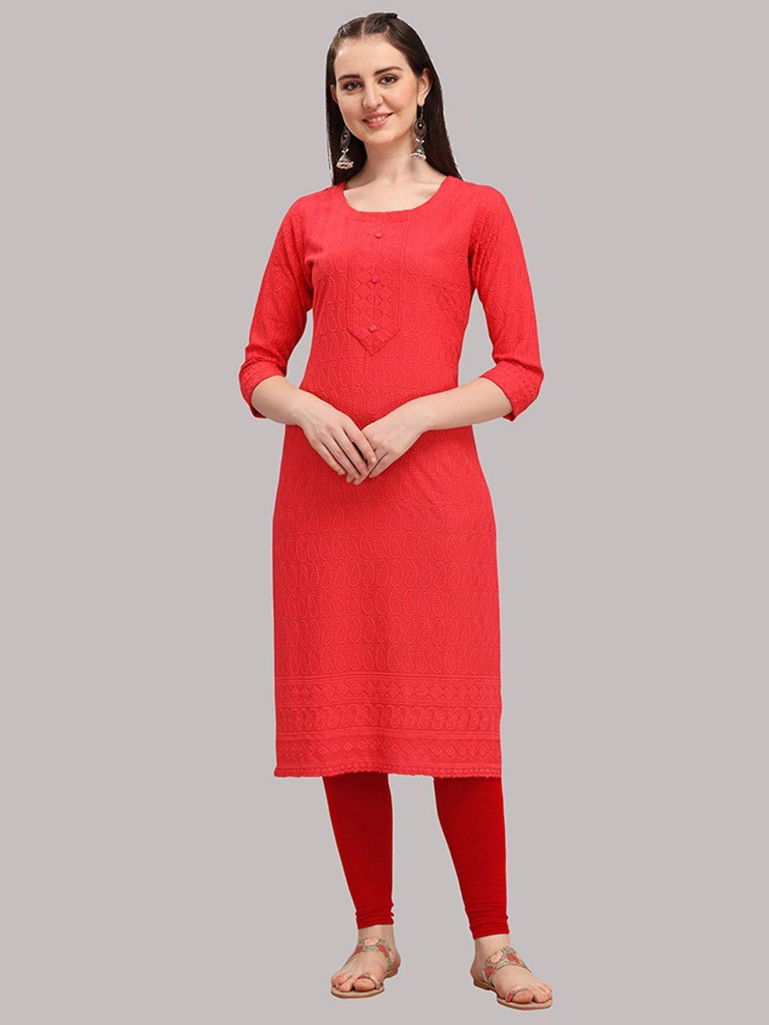 deetya arts women red paisley embroidered chikankari kurta