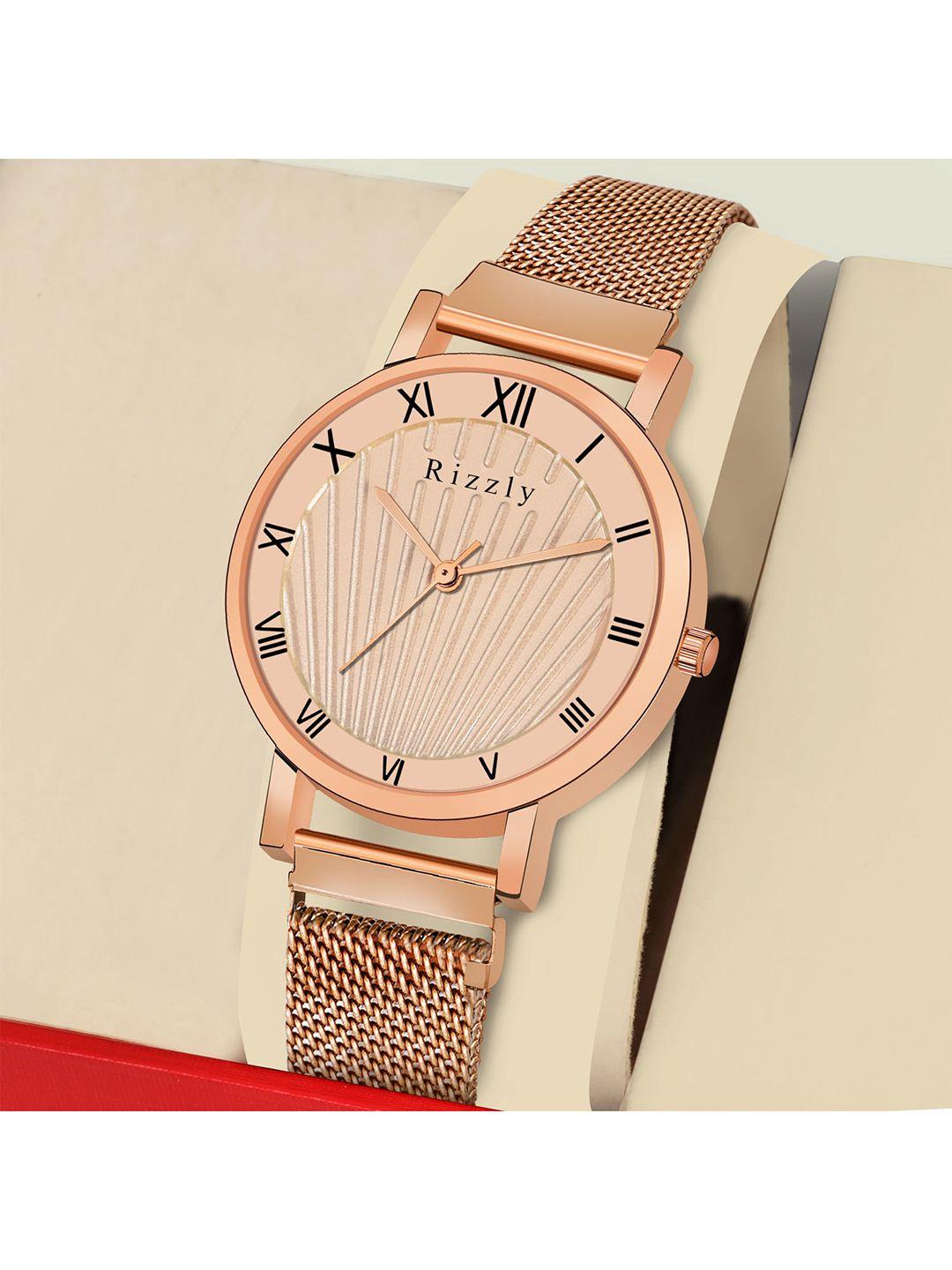 septem women rose gold-toned dial & rose gold toned stainless steel bracelet style straps analogue watch