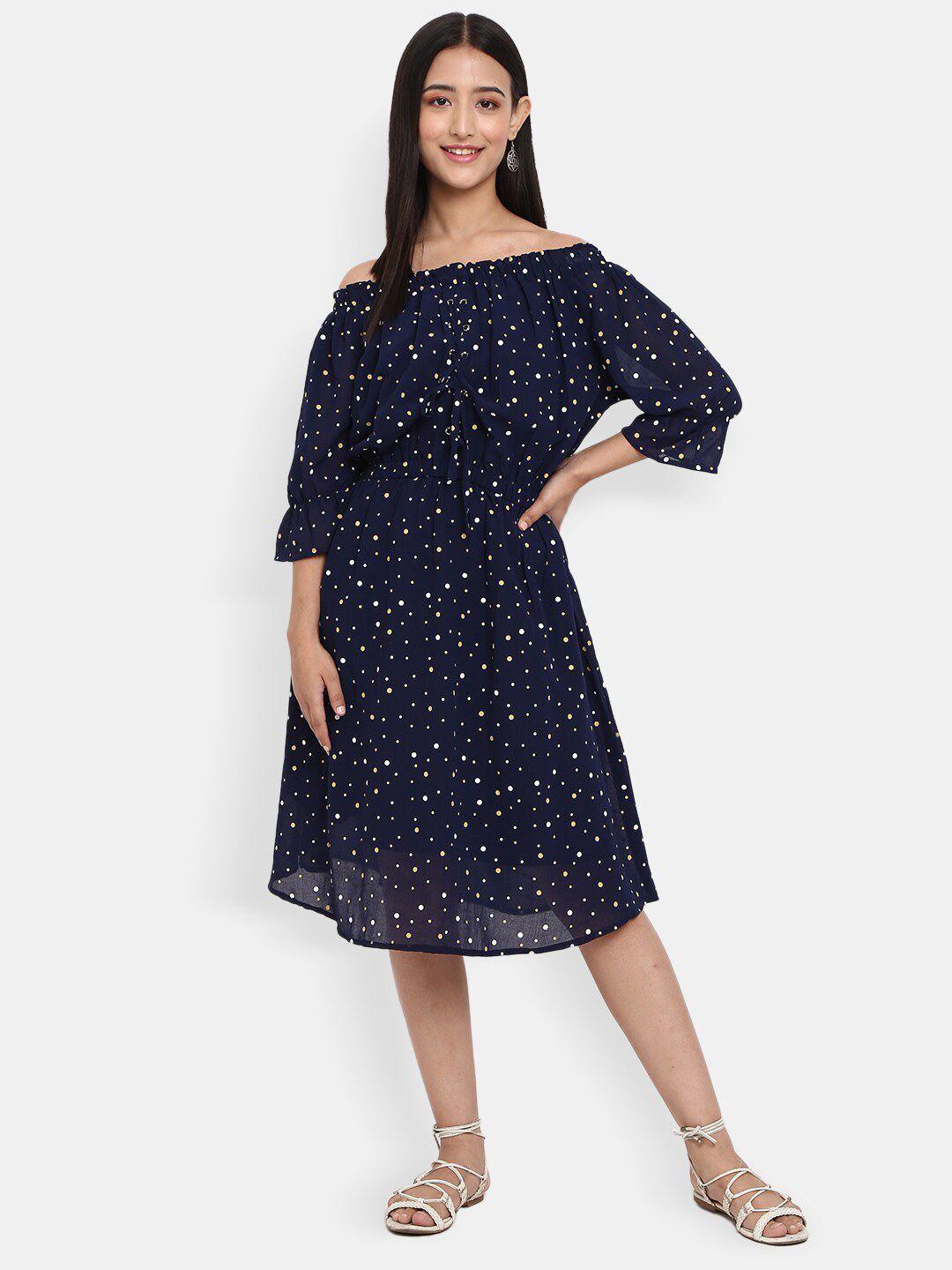 v-mart women navy blue off-shoulder dress