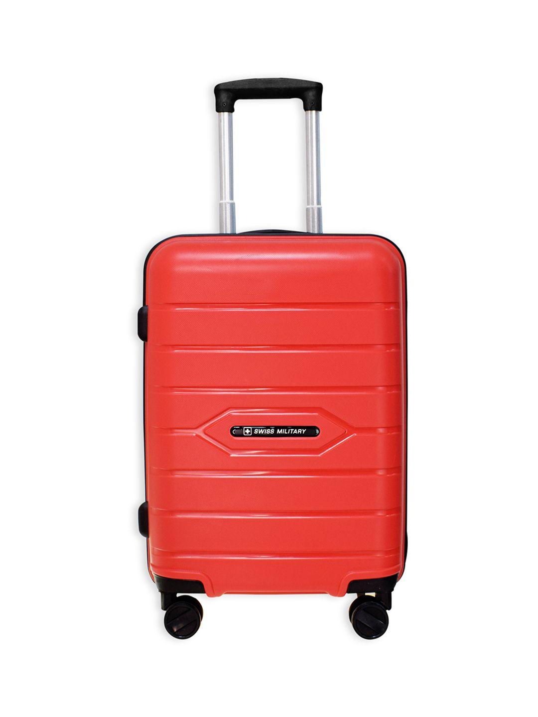 swiss military red textured hard-sided cabin luggage trolley bag