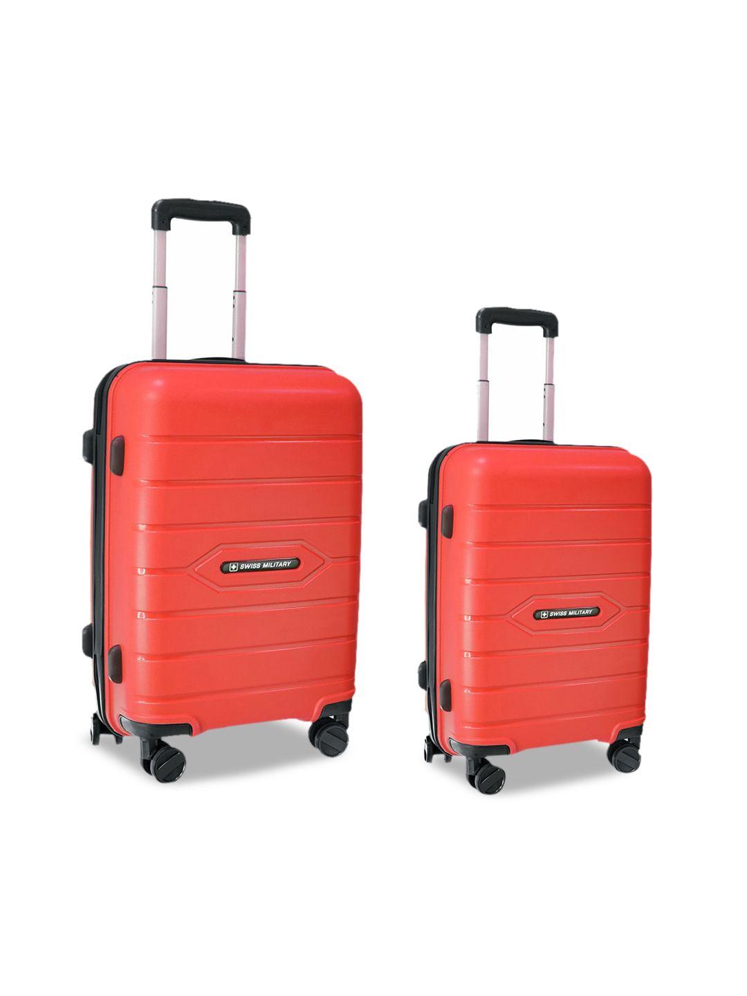 swiss military set of 2 red textured hard-sided cabin trolley suitcase