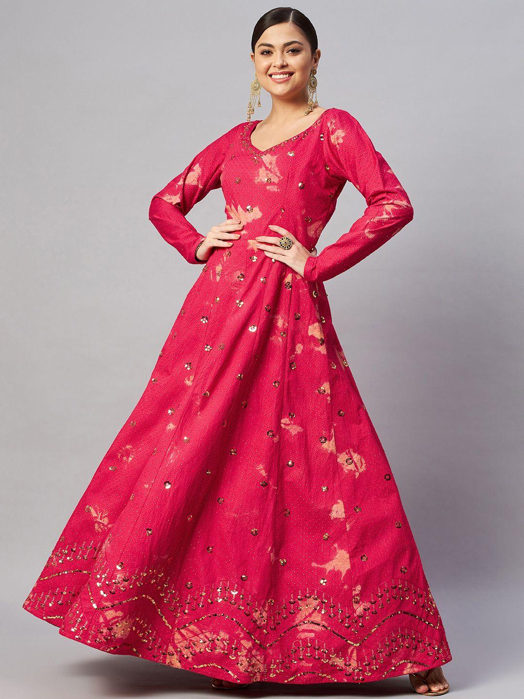 shubhkala red embroidered semi-stitched dress material