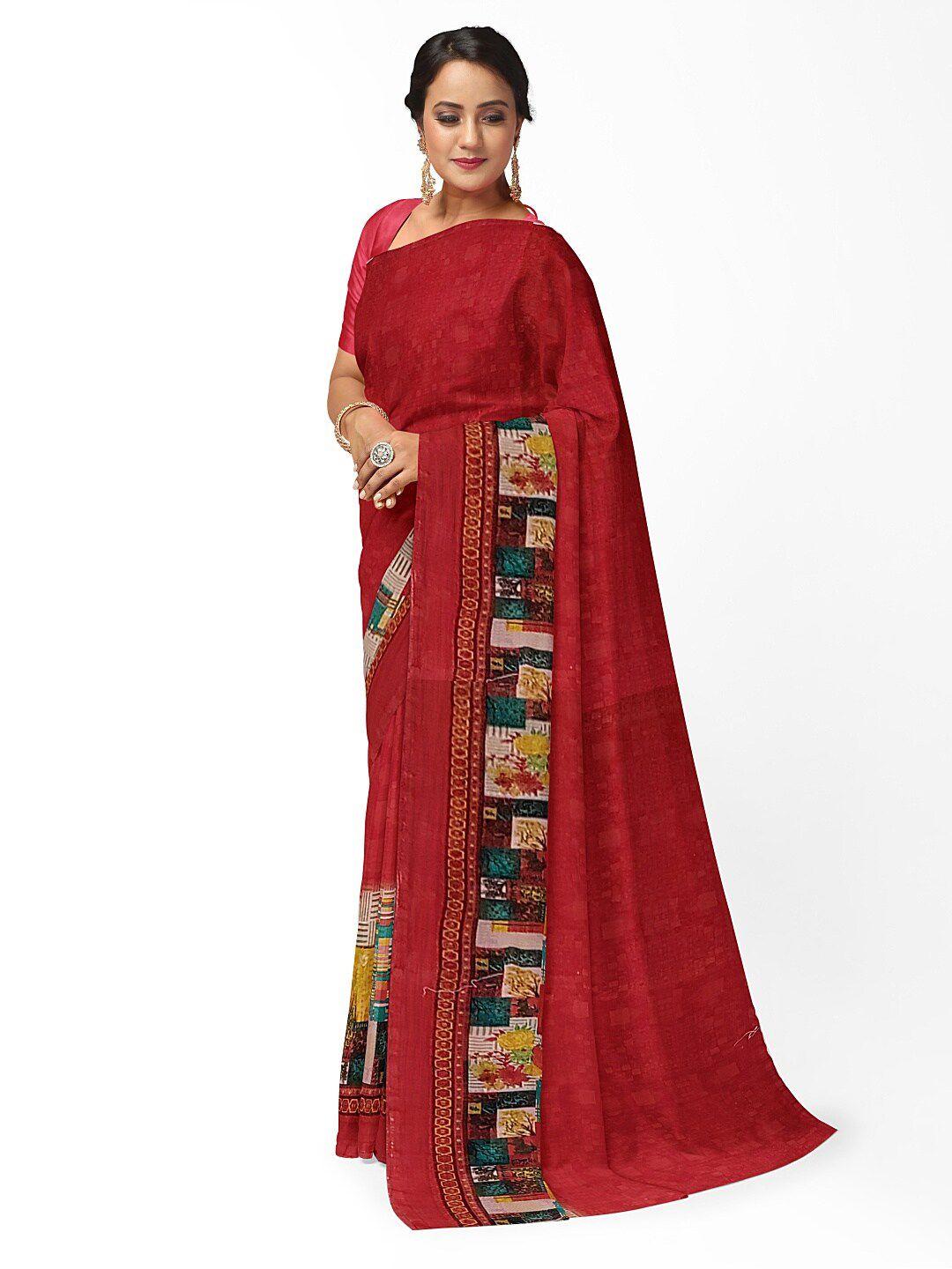 florence women multicolored geometric printed pure georgette fusion saree