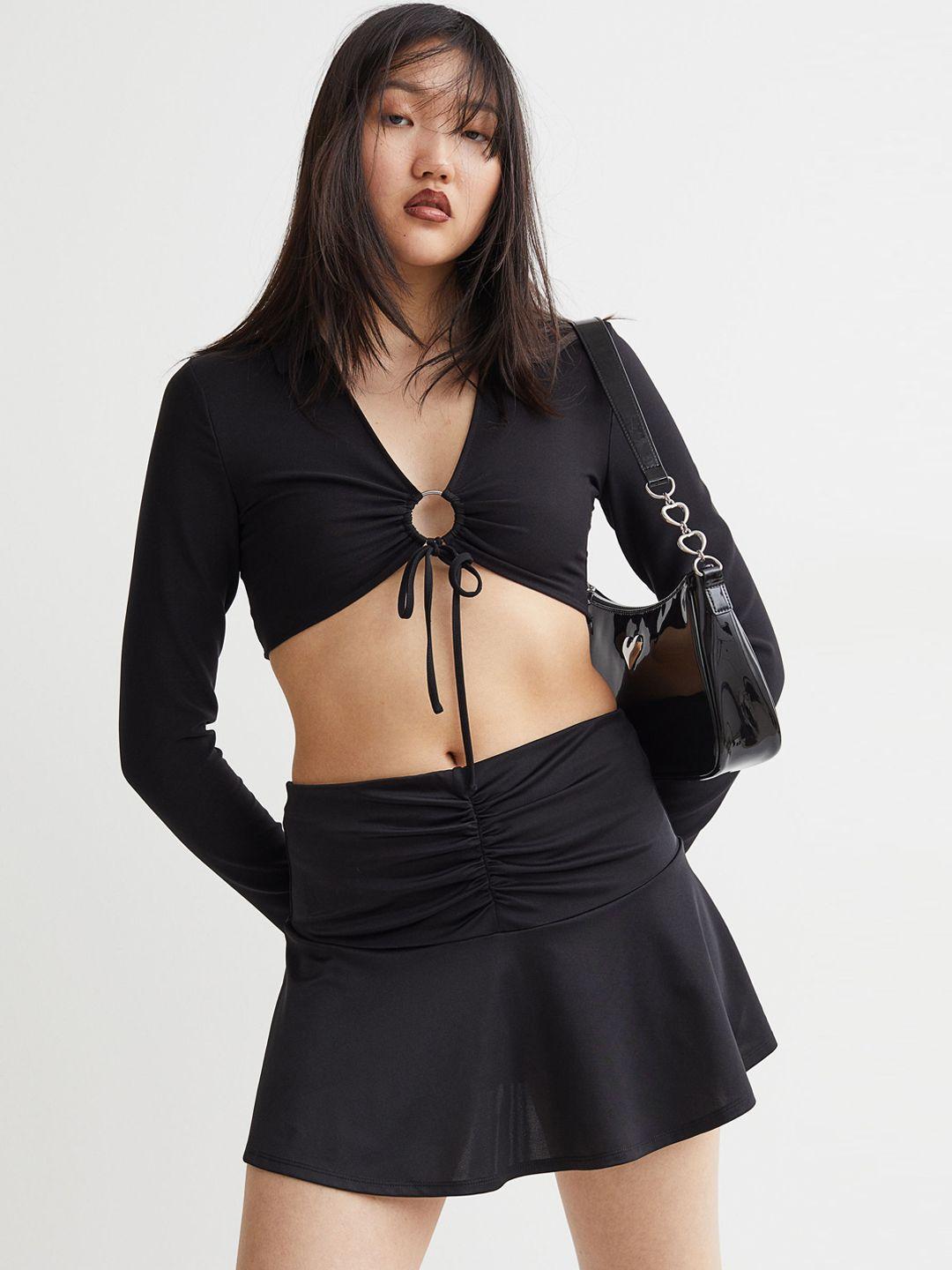 h&m women black gathered skirt