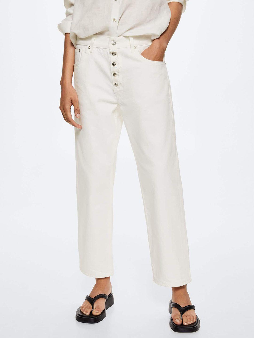 mango women white straight fit low-rise jeans