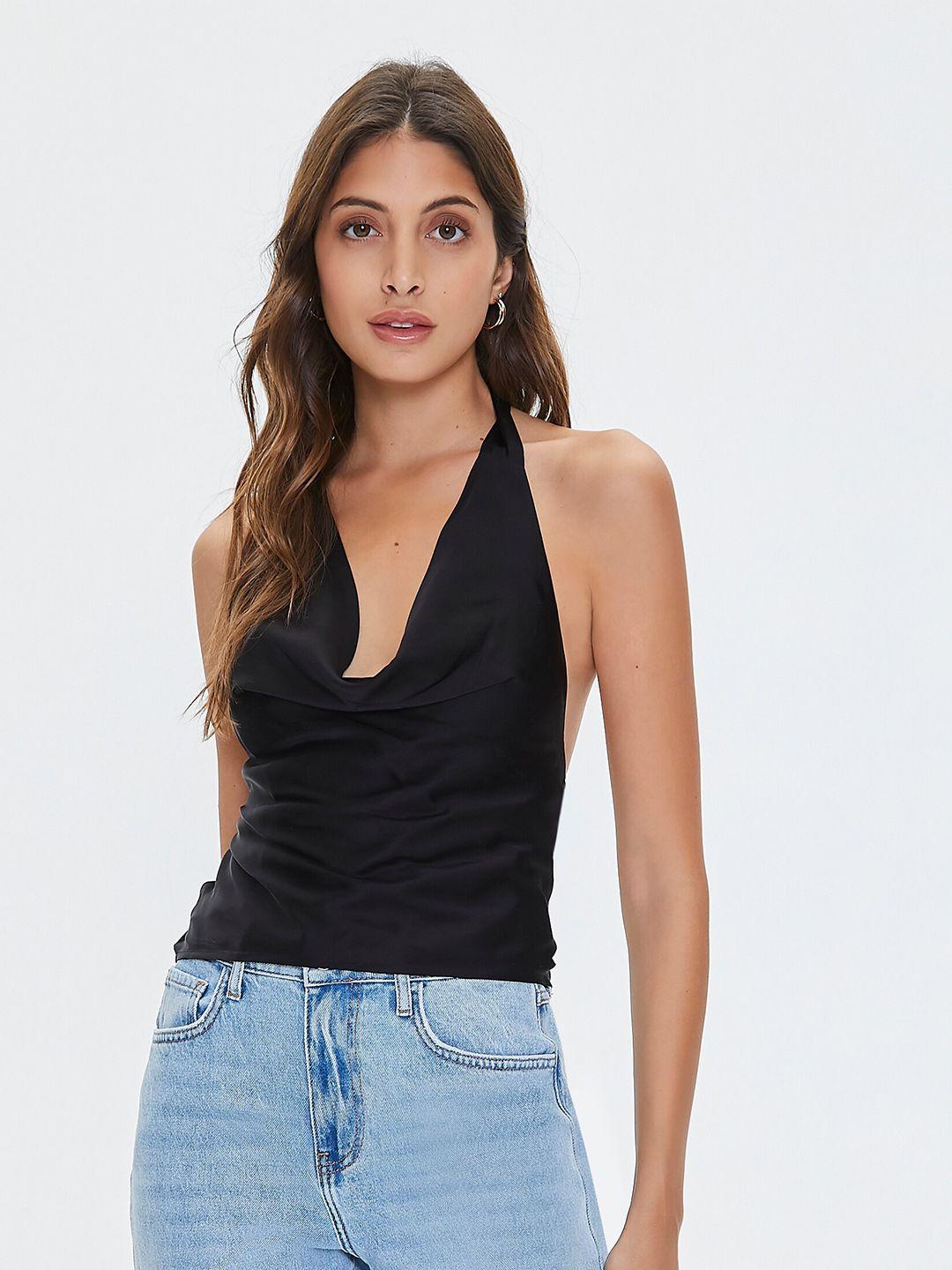 forever 21 black tie-up neck top