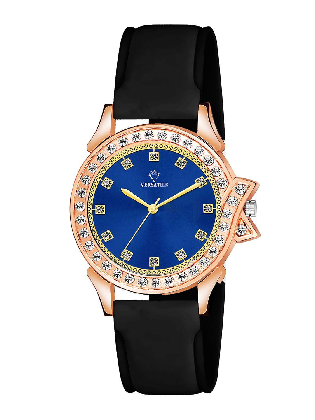 versatile women blue brass embellished dial & black wrap around straps analogue watches new royal watch