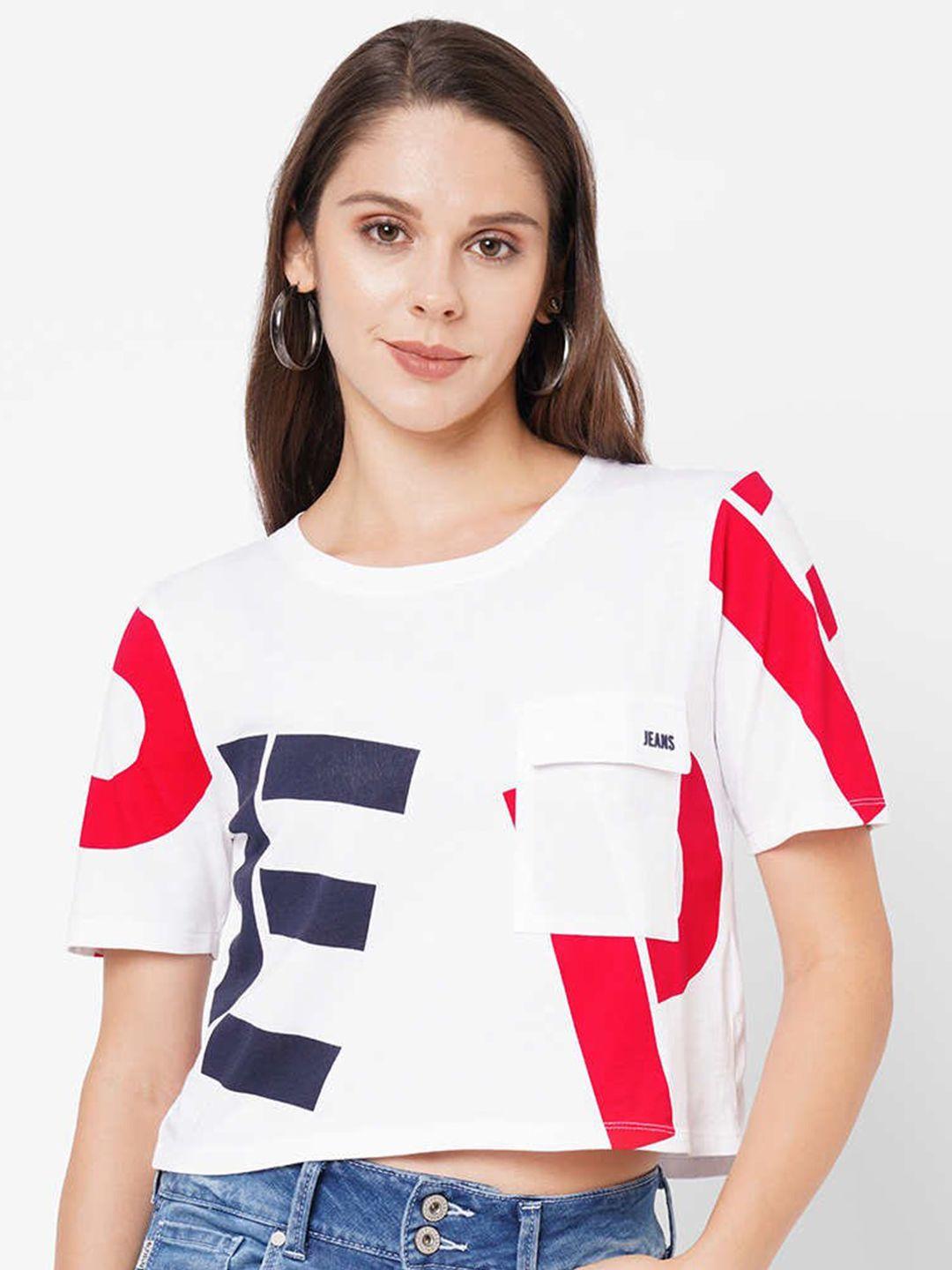 pepe jeans women white printed t-shirt